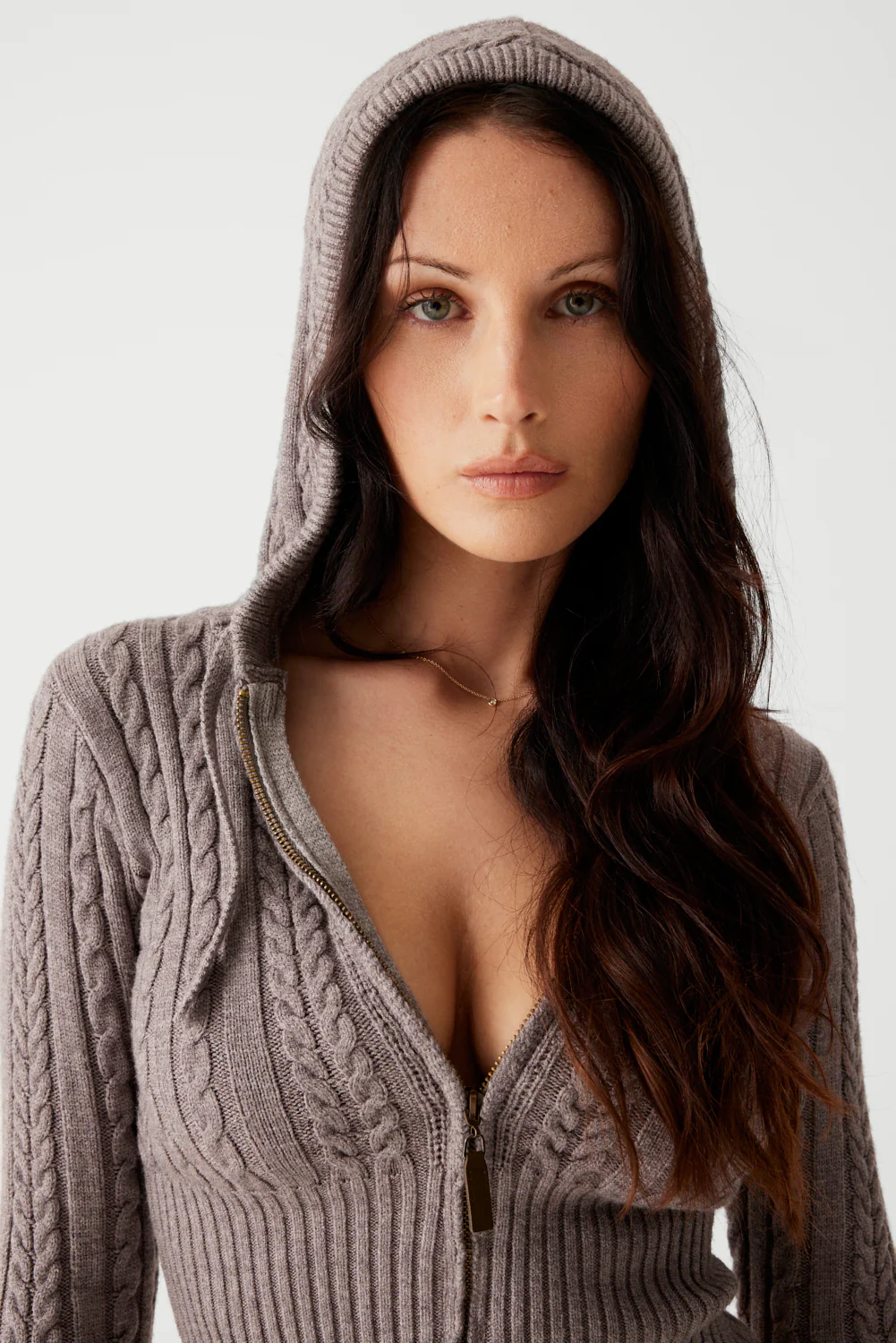 Aimee Cable Cloud Knit Hoodie - Dark Pearl - Image 4
