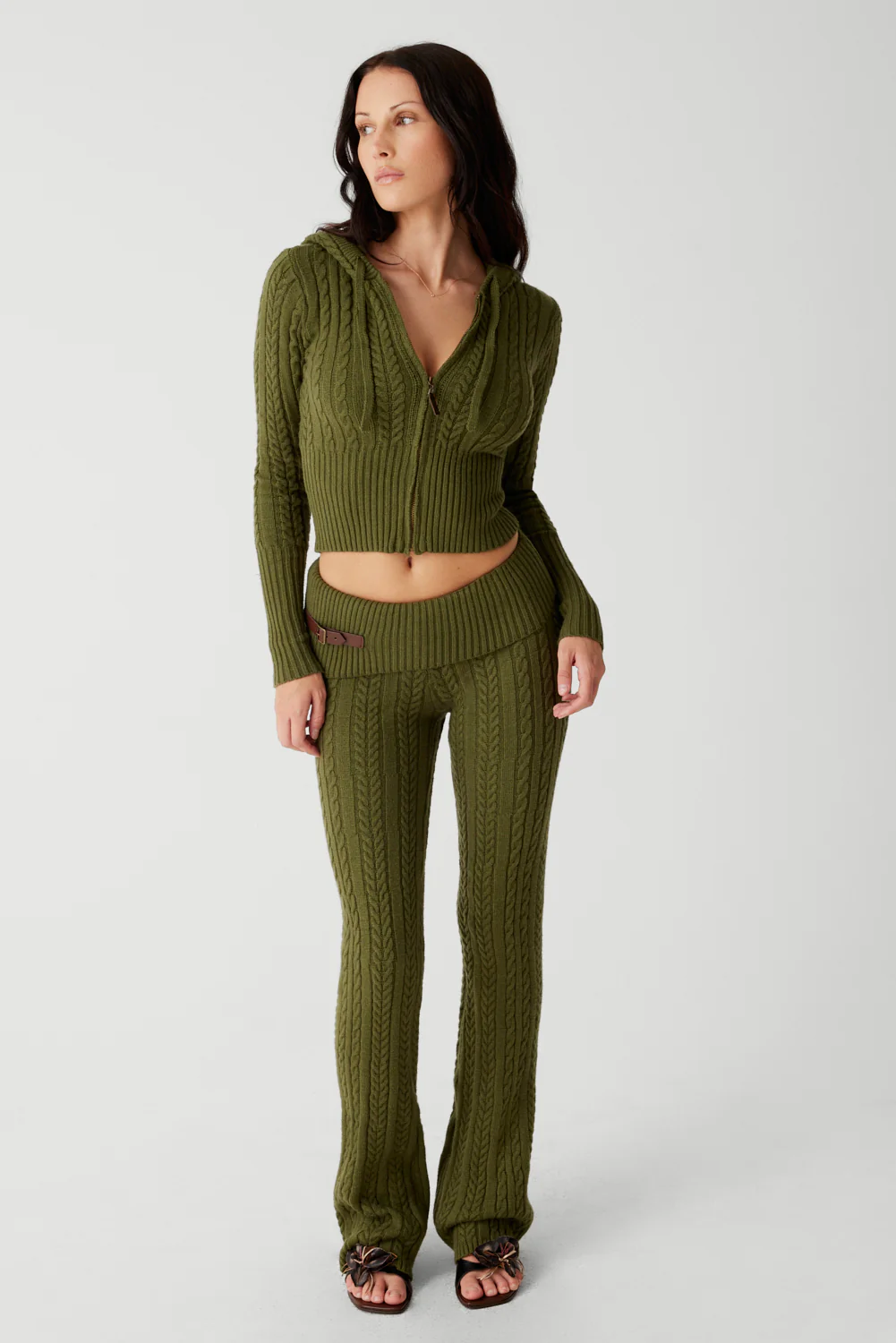 Aimee Cable Cloud Knit Hoodie - Jade Green - Image 5
