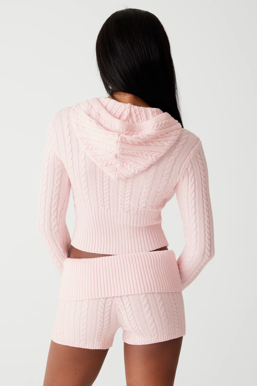 Aimee Cable Cloud Knit Hoodie - Rose Quartz - Image 4
