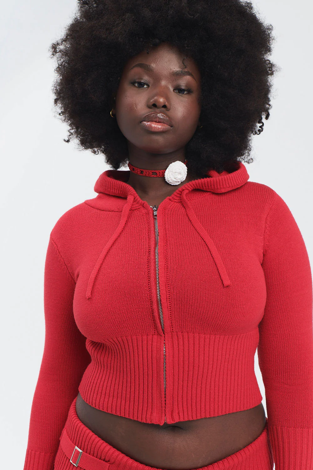 Aimee Cloud Knit Zip Up Hoodie - Love Bug Red - Image 2
