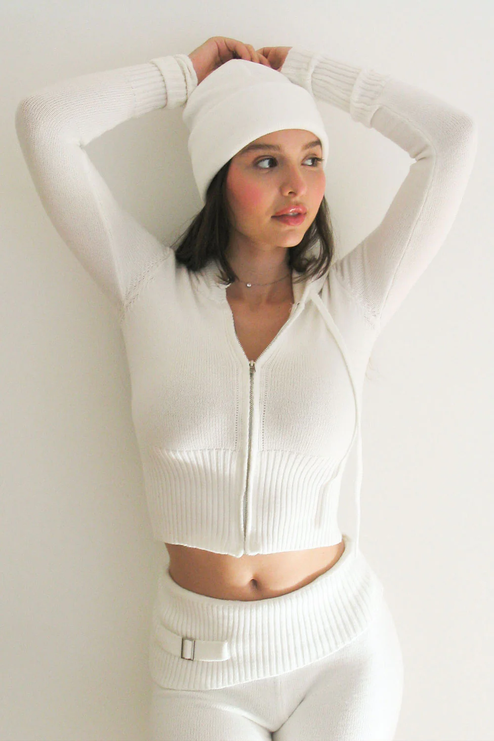 Aimee Cloud Knit Zip Up Hoodie - Snow White - Image 3
