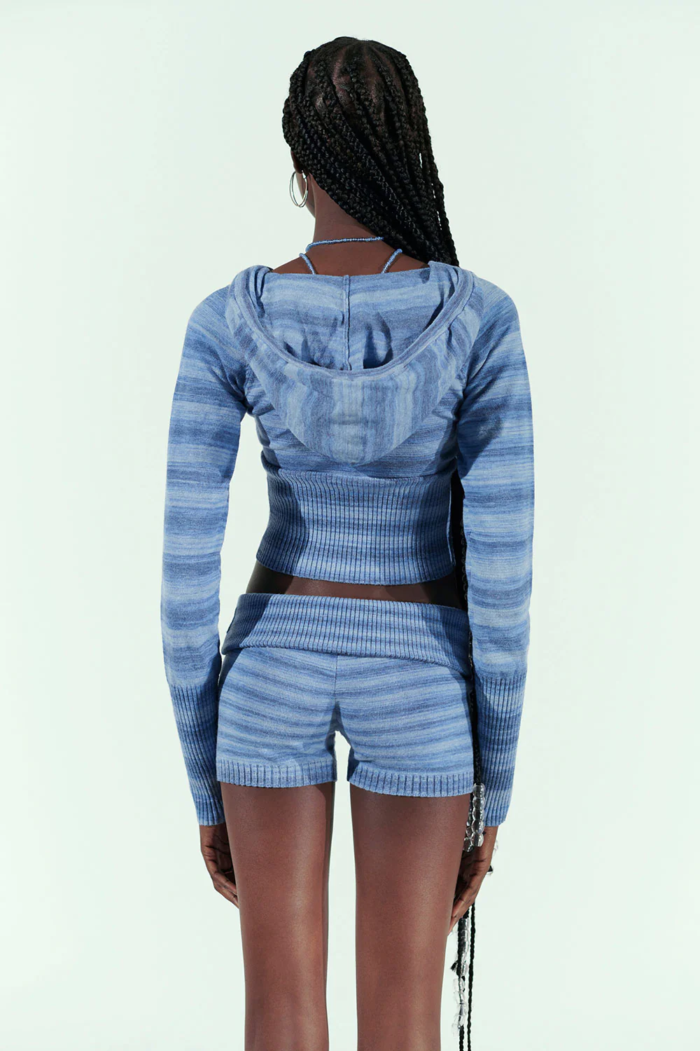 Aimee Lightweight Knit Hoodie - Sonoma Stripe Blue - Image 4