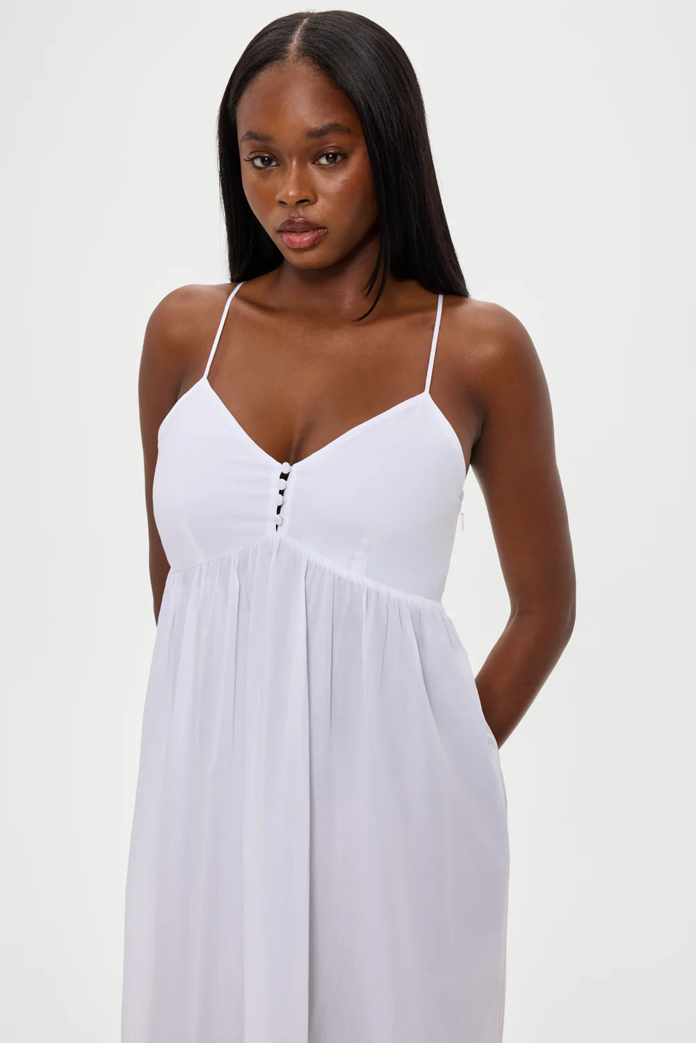 Airy Poplin Midi Dress  - White - Image 2