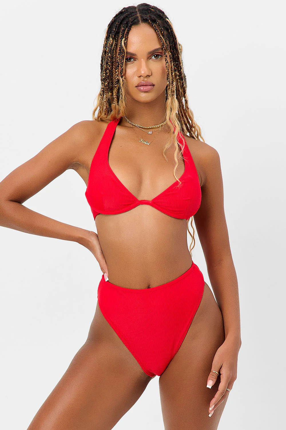 Anne Ribbed Full Coverage Bikini Bottom - Grenadine - Image 4