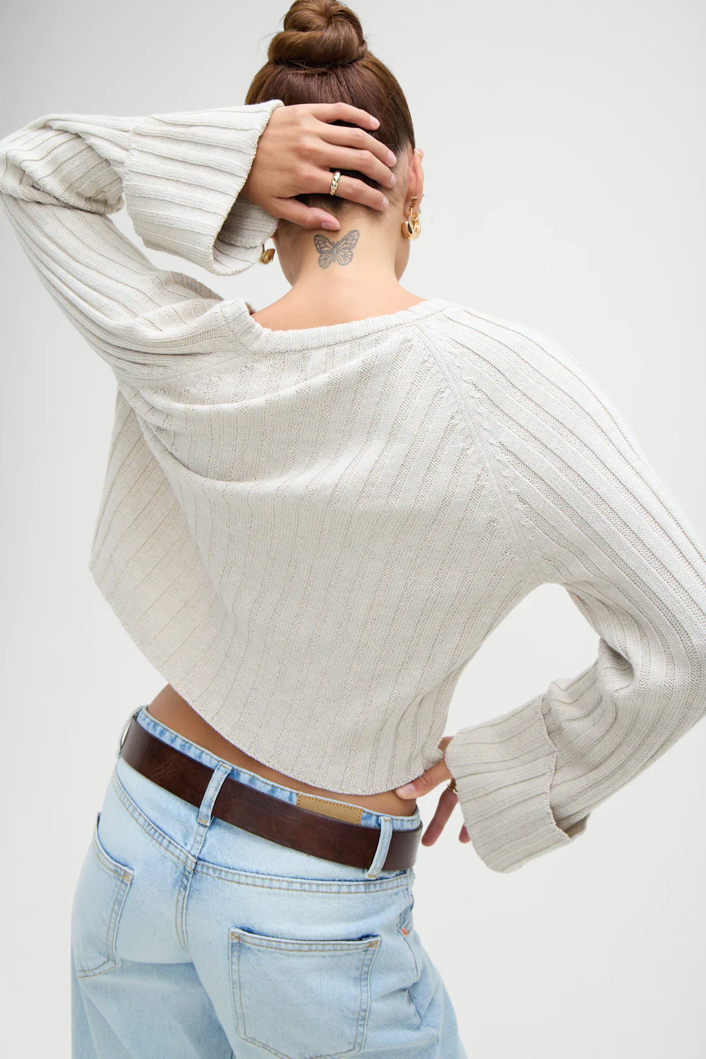 Ashton Cotton Knit Sweater - Cream - Image 4
