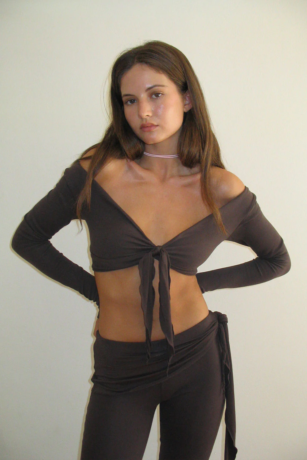 Astrid Mini Long Sleeve Crop Top - Creme Brulee - Image 3