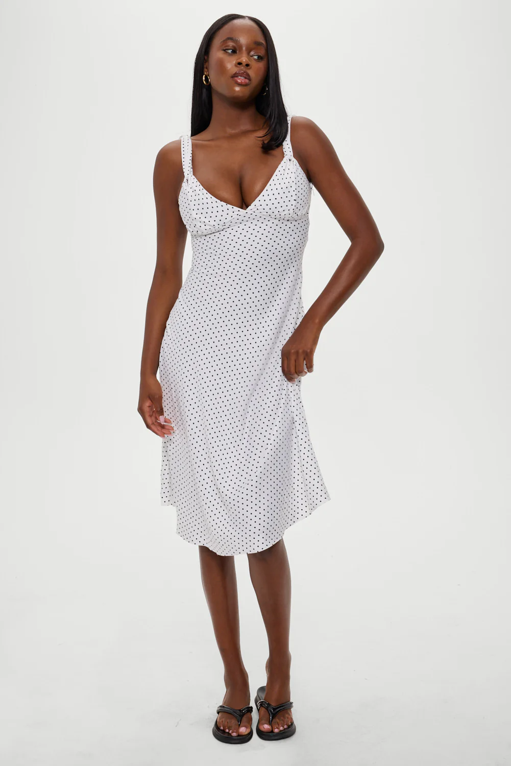 Aurora Satin Midi Dress - White Polka Dot - Image 6
