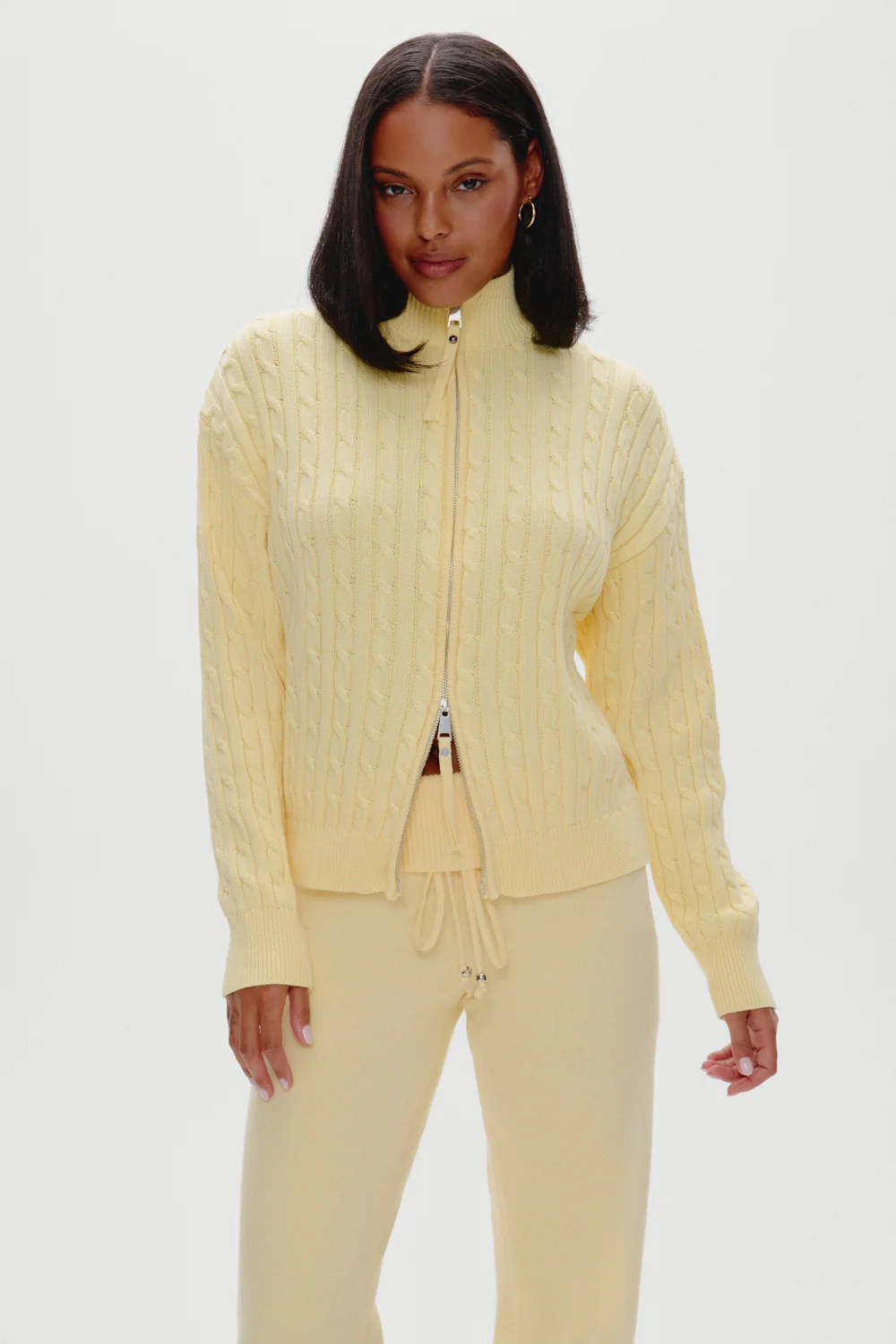 Bea Cable Knit Zip Up Sweater - Vanilla Sugar
