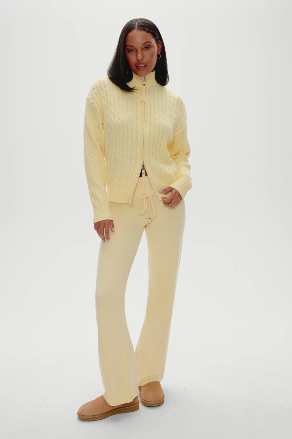 Bea Cable Knit Zip Up Sweater - Vanilla Sugar - Image 2