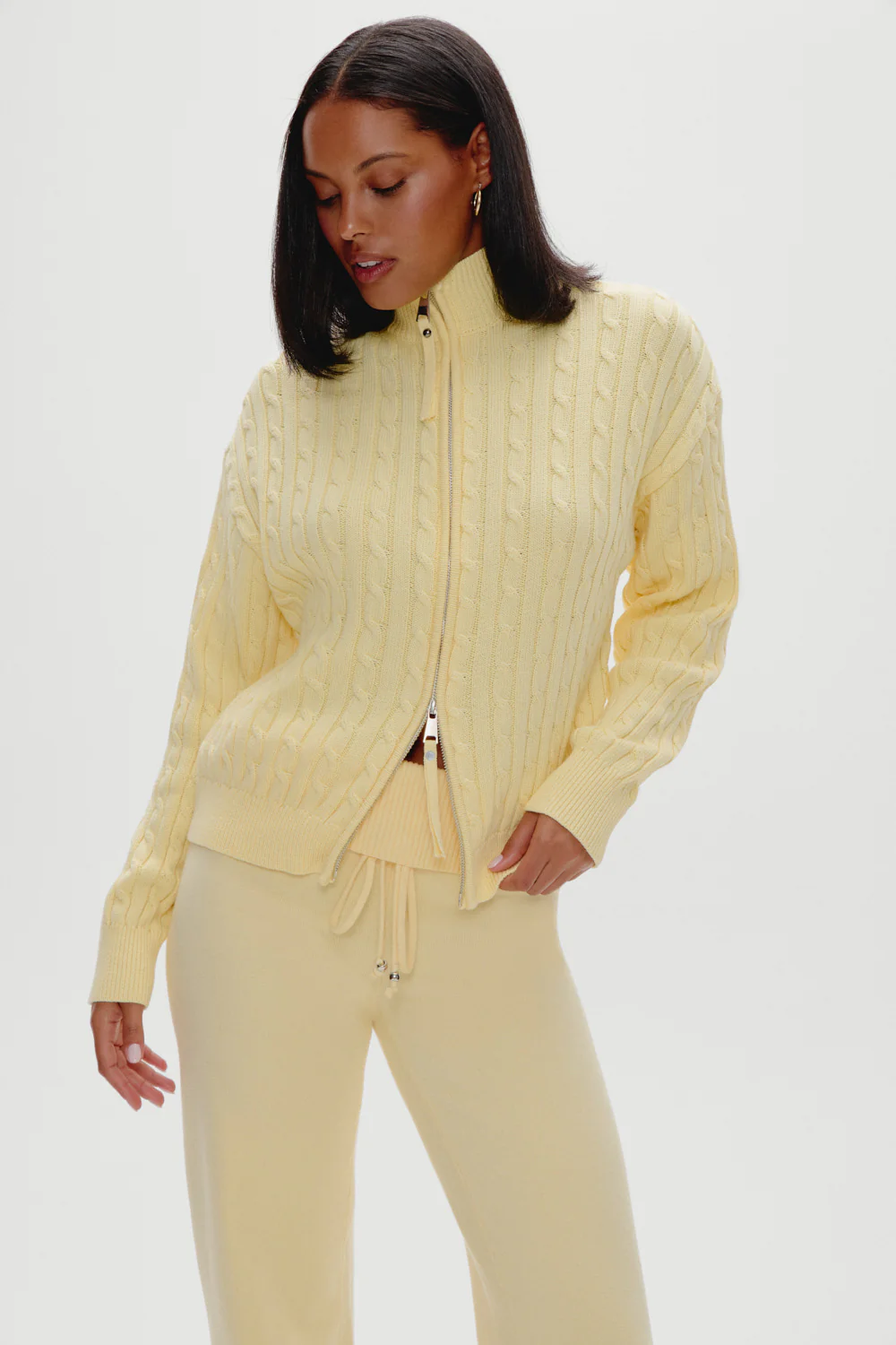 Bea Cable Knit Zip Up Sweater - Vanilla Sugar - Image 6