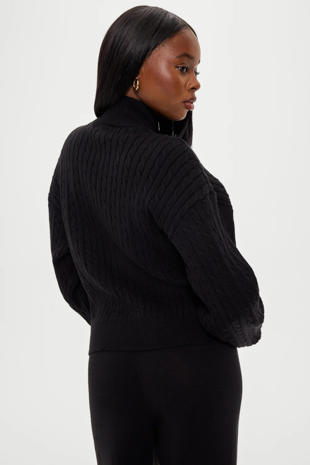 Bea Cloud Knit Zip Up Sweater - Black - Image 5