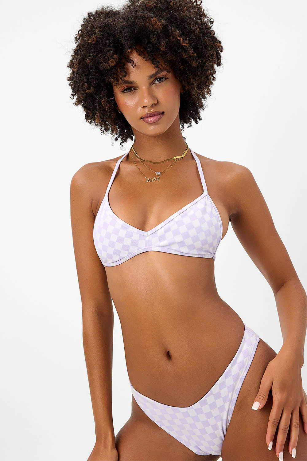 Boardwalk Checkered String Bikini Top - Purple Check - Image 5