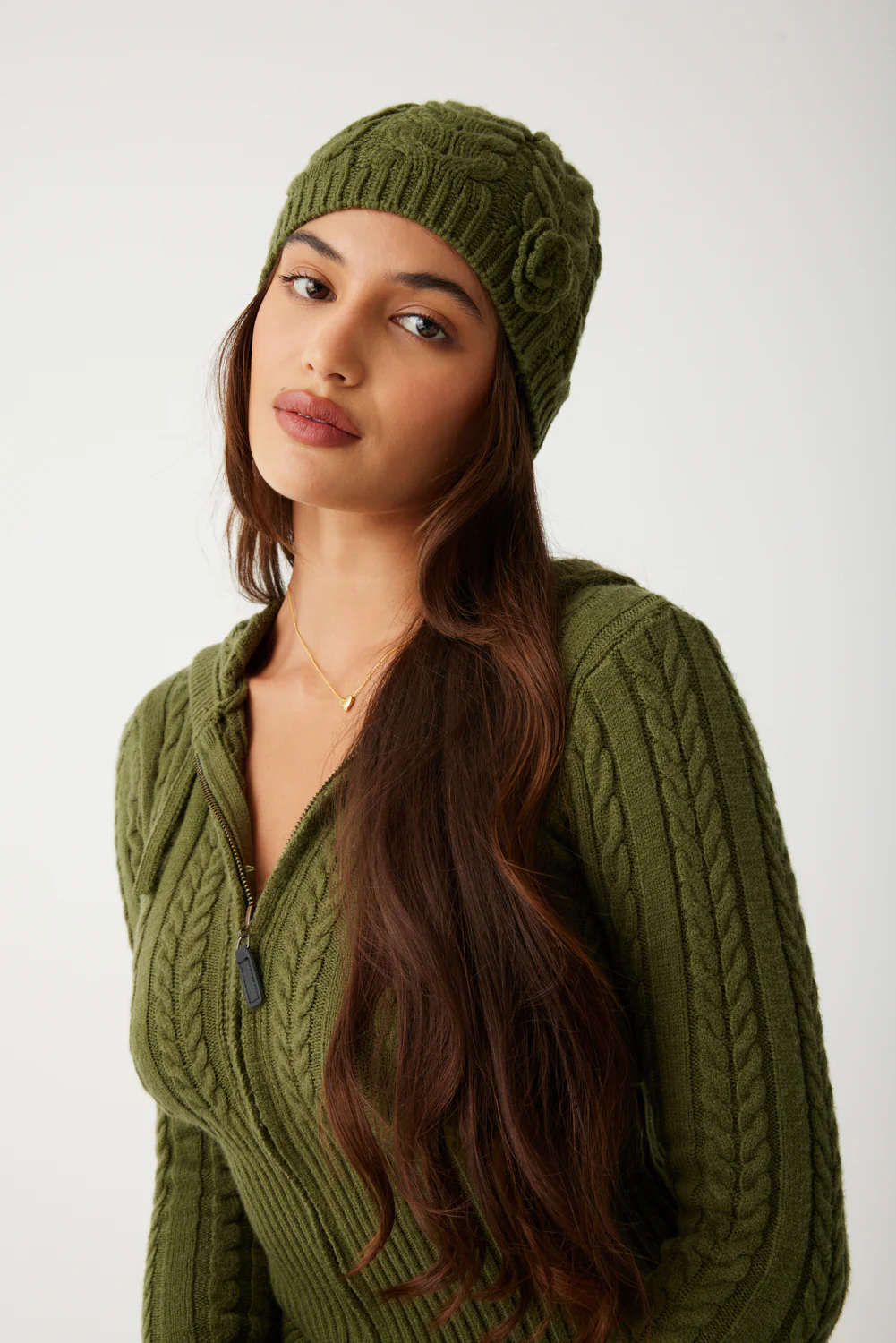 Cece Cable Cloud Knit Beanie - Jade Green - Image 4