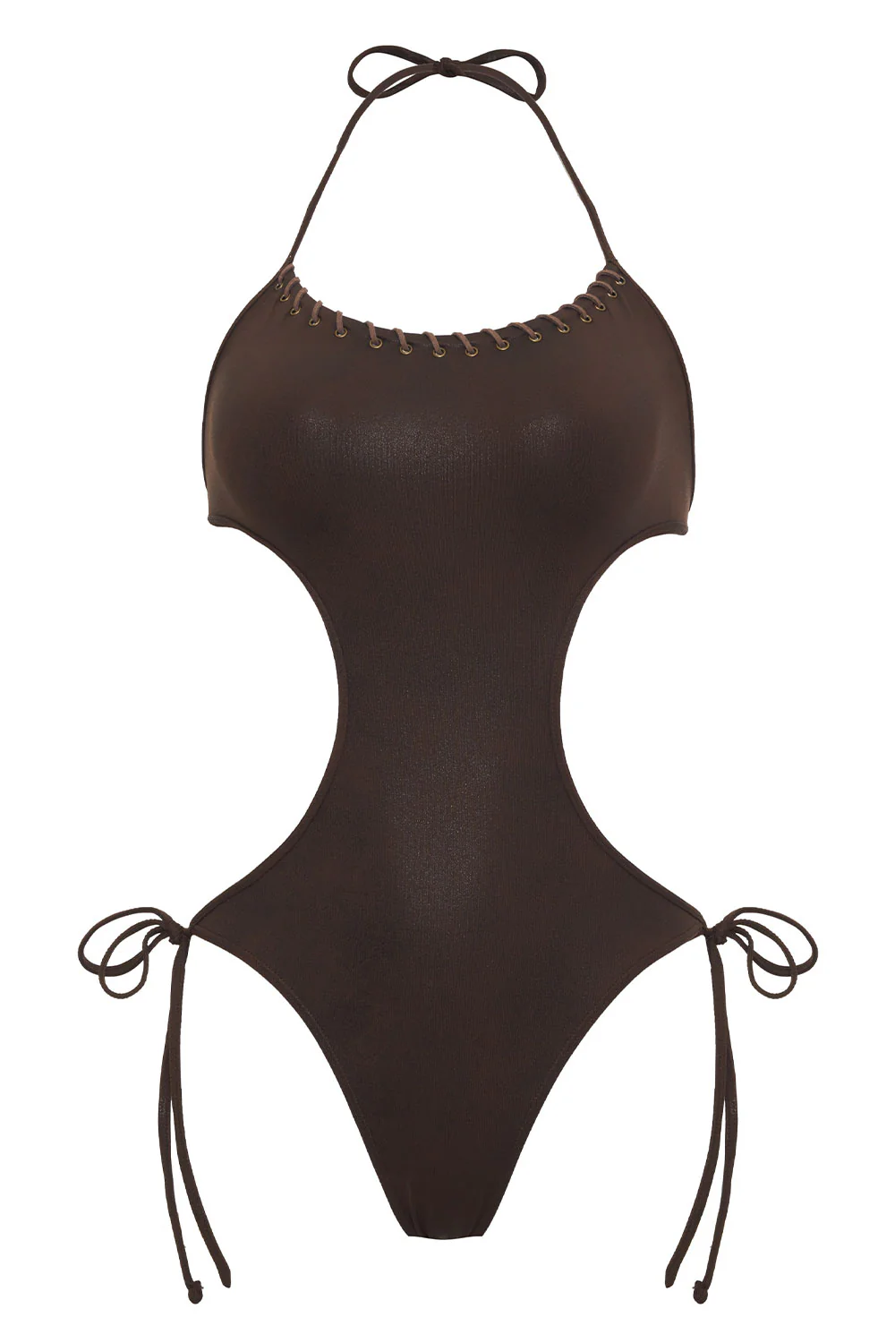 Celeste Leather Look Monokini One Piece Swimsuit - Cocoa - Image 7