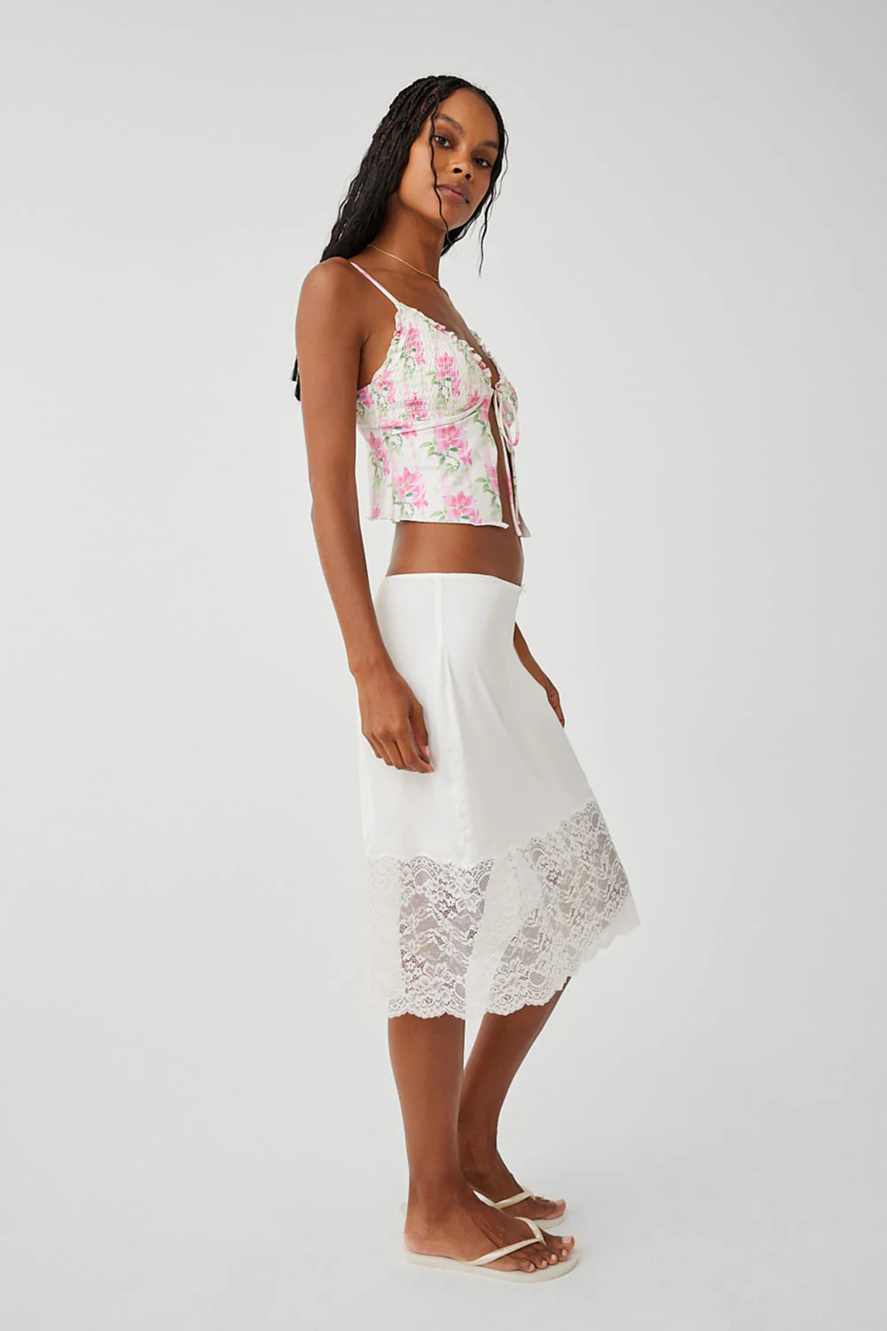 Chamomile Satin Midi Skirt - White - Image 4