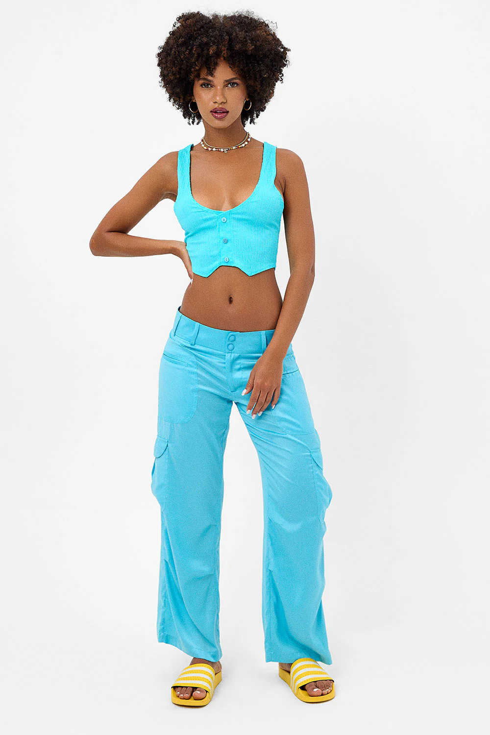 Chilli Satin Cargo Pant - Aquamarine - Image 2