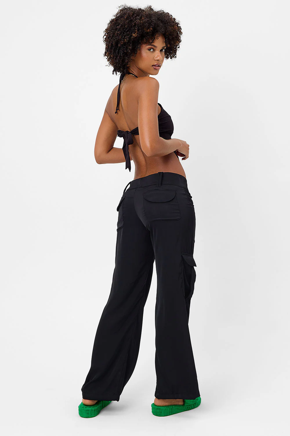 Chilli Satin Cargo Pant - Black - Image 2