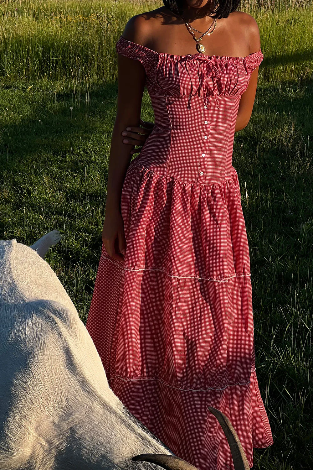 Christabelle Ruffle Maxi Dress - Ladybug Gingham - Image 5