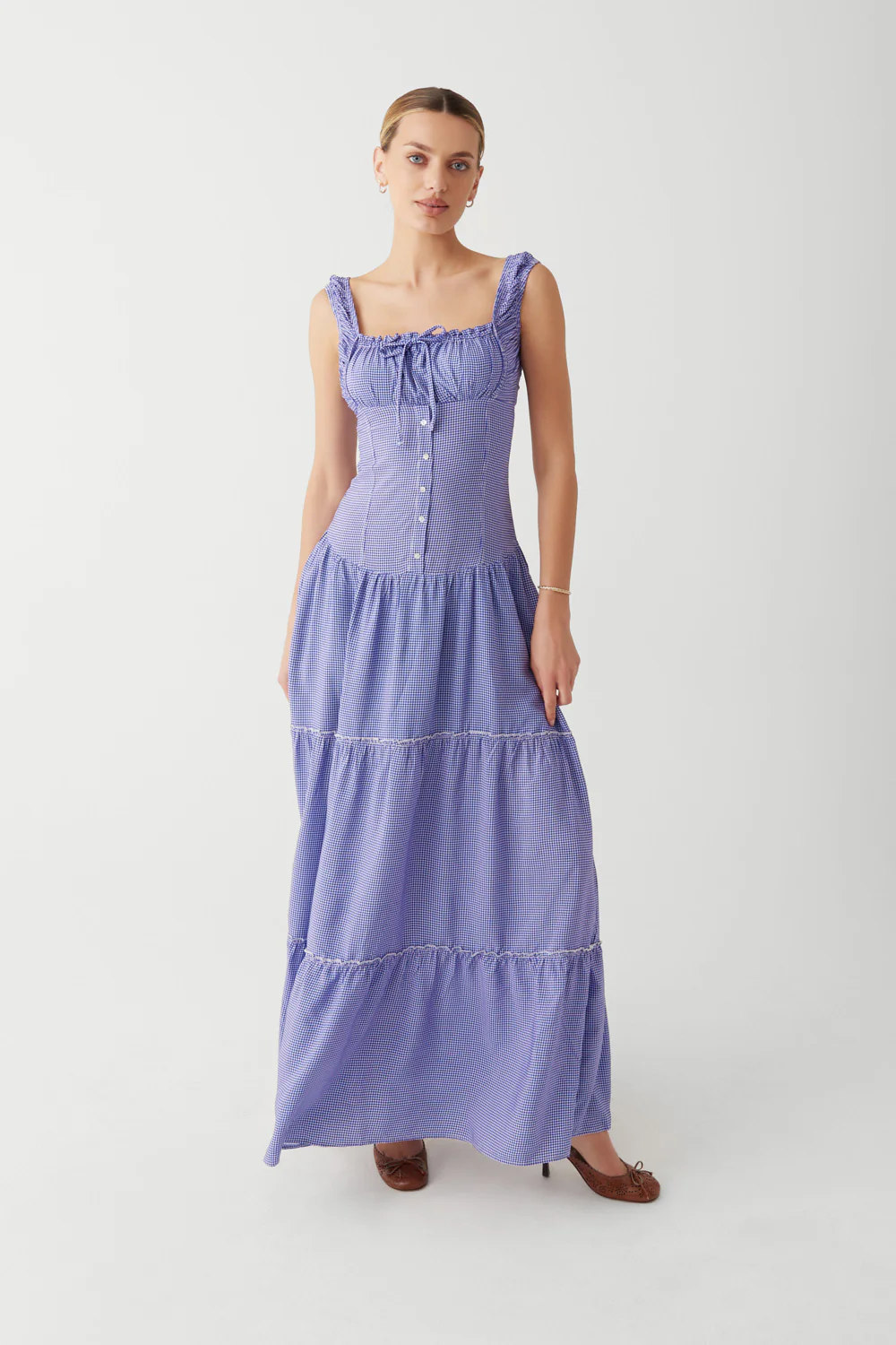 Christabelle Ruffle Maxi Dress - Sailor Gingham - Image 2