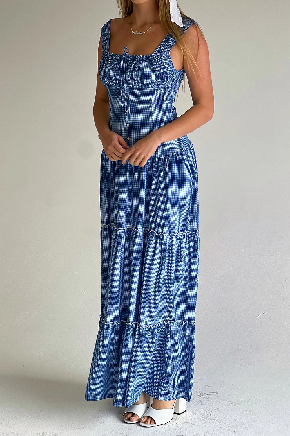 Christabelle Ruffle Maxi Dress - Sailor Gingham - Image 5
