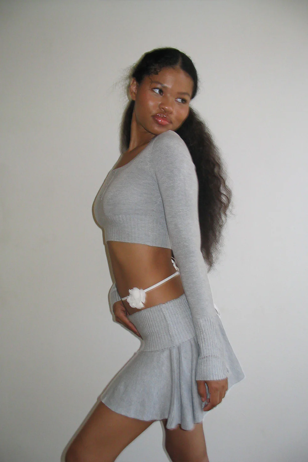 Claude Lightweight Knit Mini Skirt - Heather Grey - Image 3