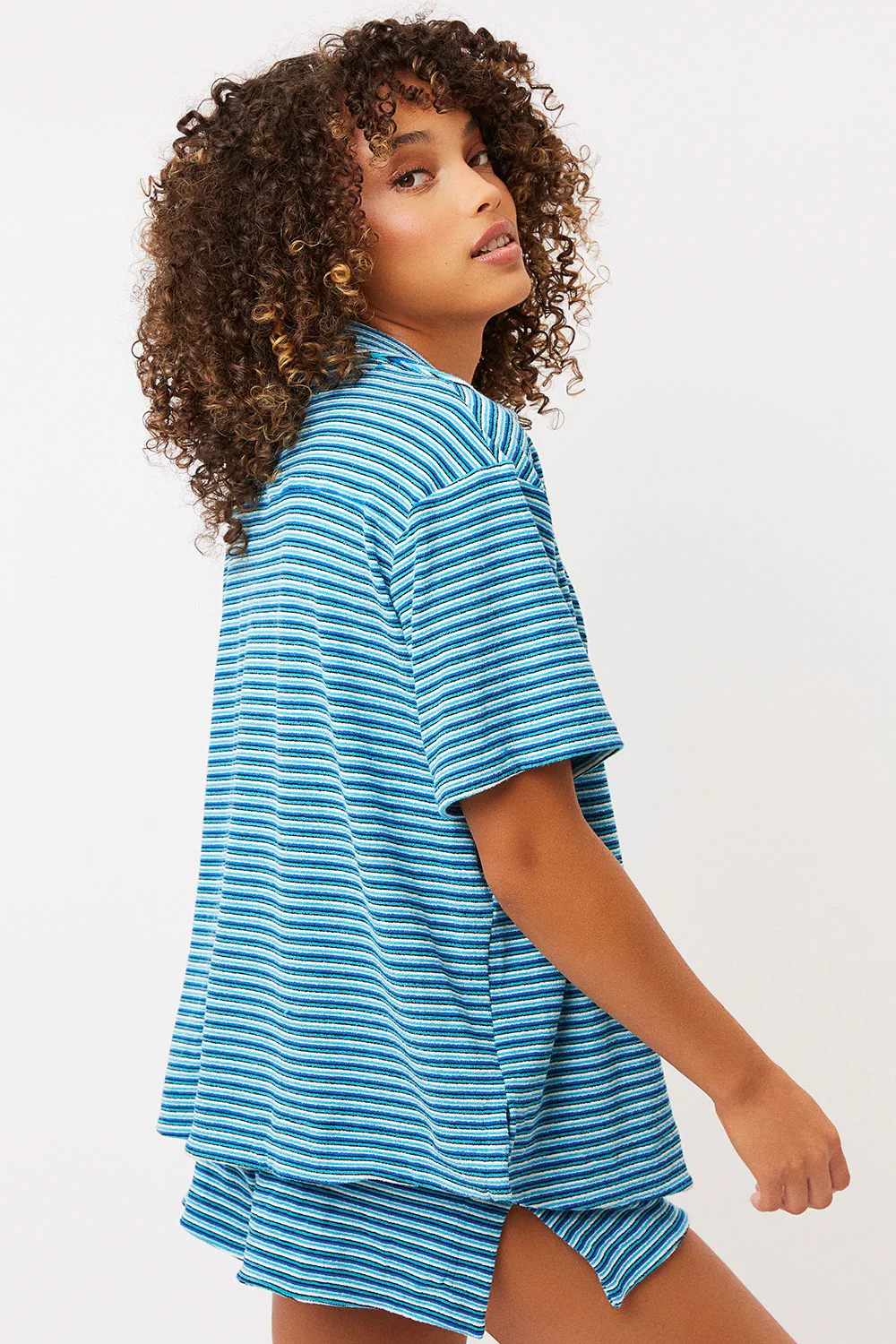 Coco Striped Terry Button Up Shirt - Positano Stripe - Image 3