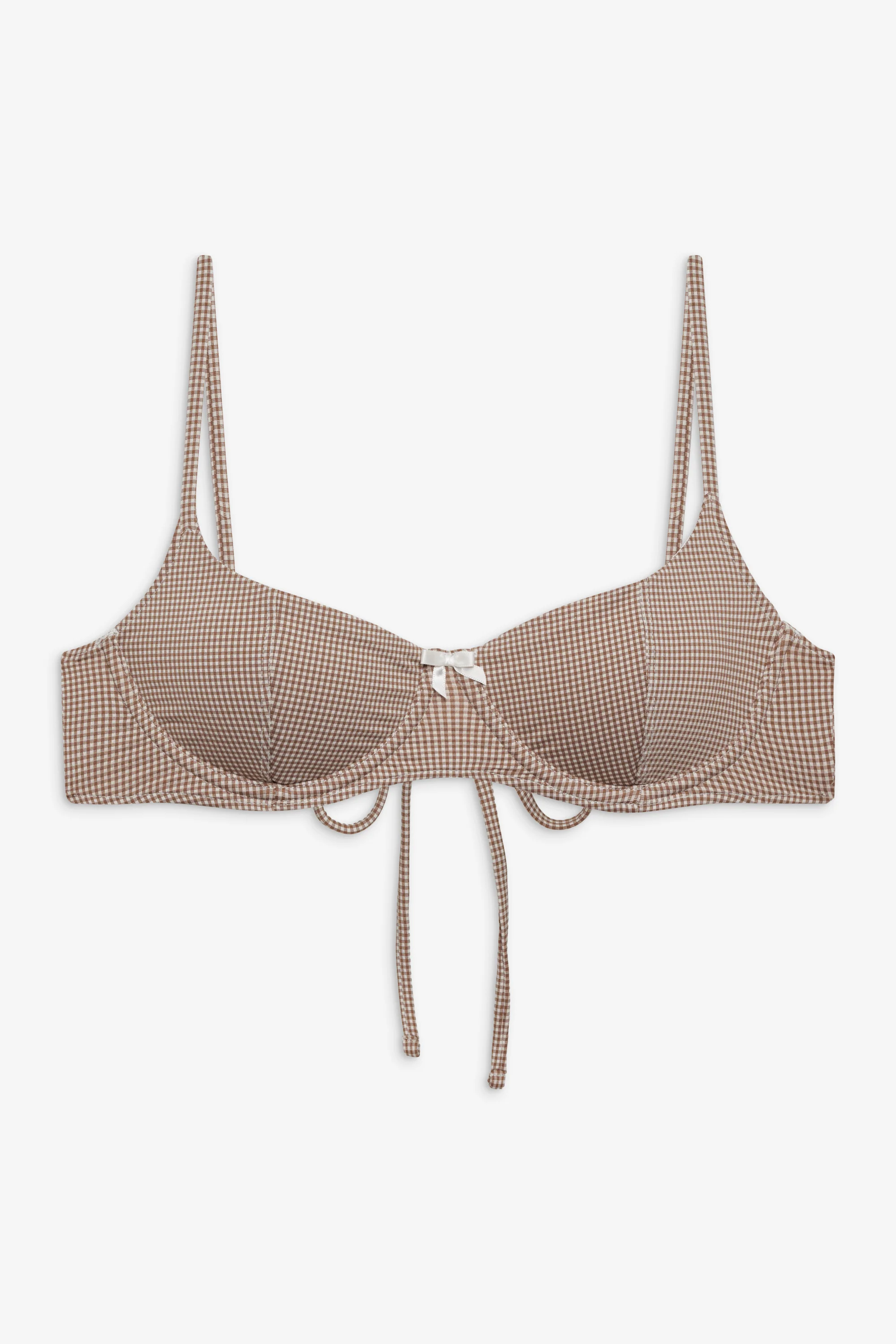 Cola Gingham Underwire Bikini Top - Brown Gingham - Image 3