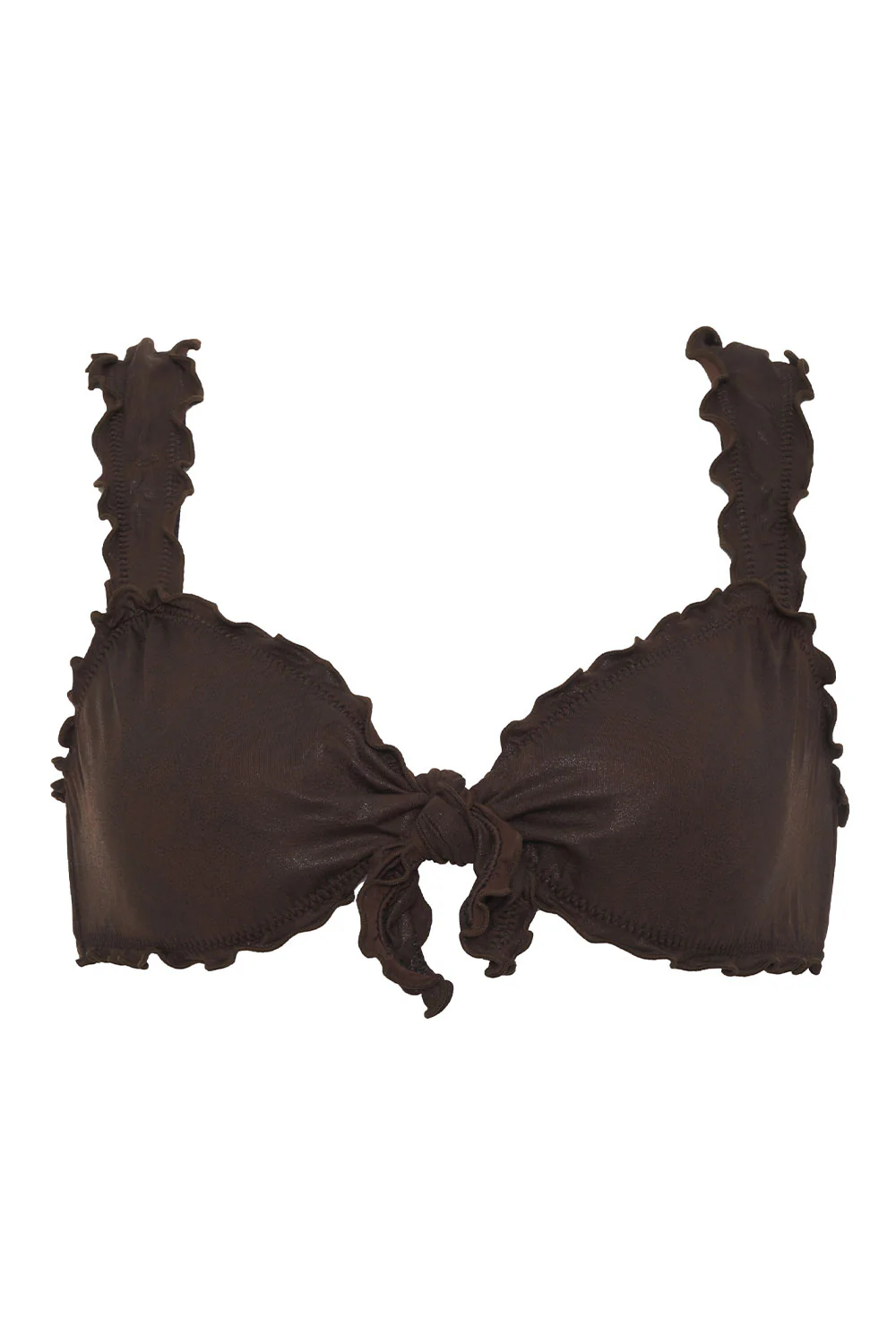 Colby Leather Look Ruffle Bikini Top - Cocoa - Image 6