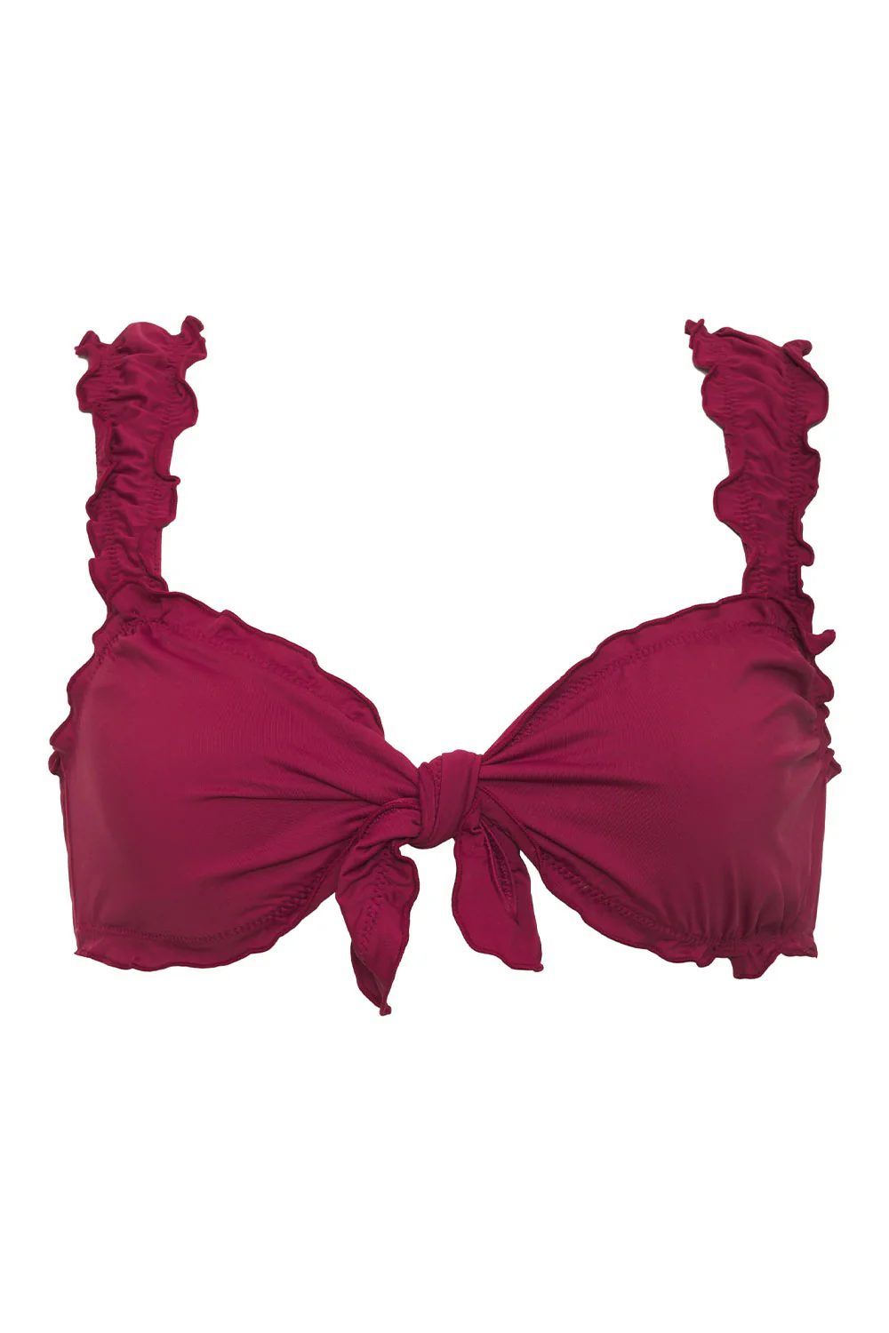 Colby Tie Front Ruffle Bikini Top - Bordeaux - Image 5