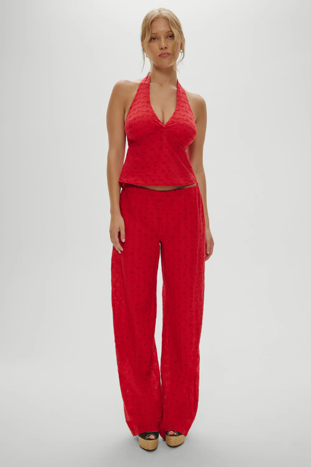 Cora Eyelet Halter Top - Red Rose - Image 5