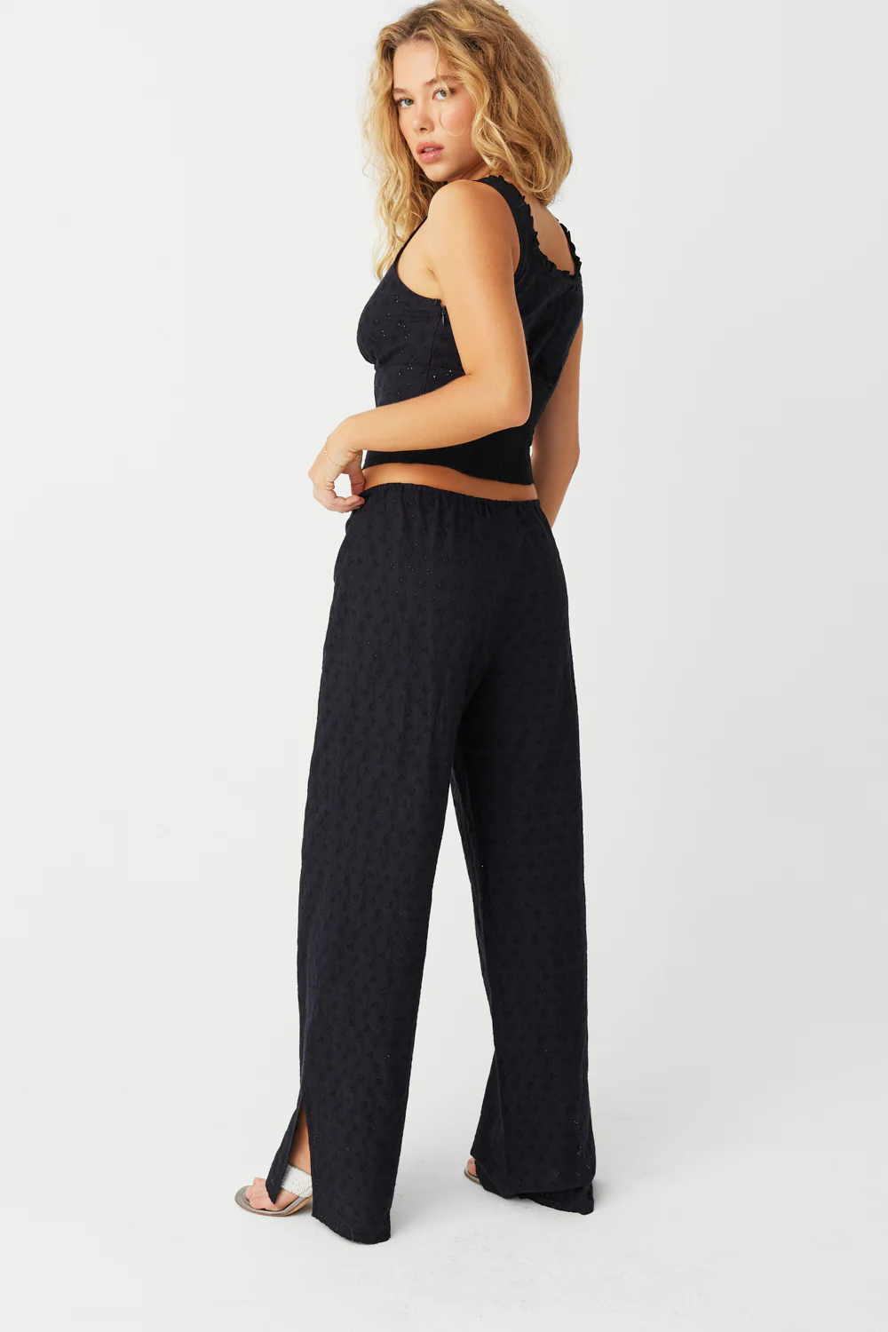 Daisy Eyelet Low Rise Pant - Black - Image 5
