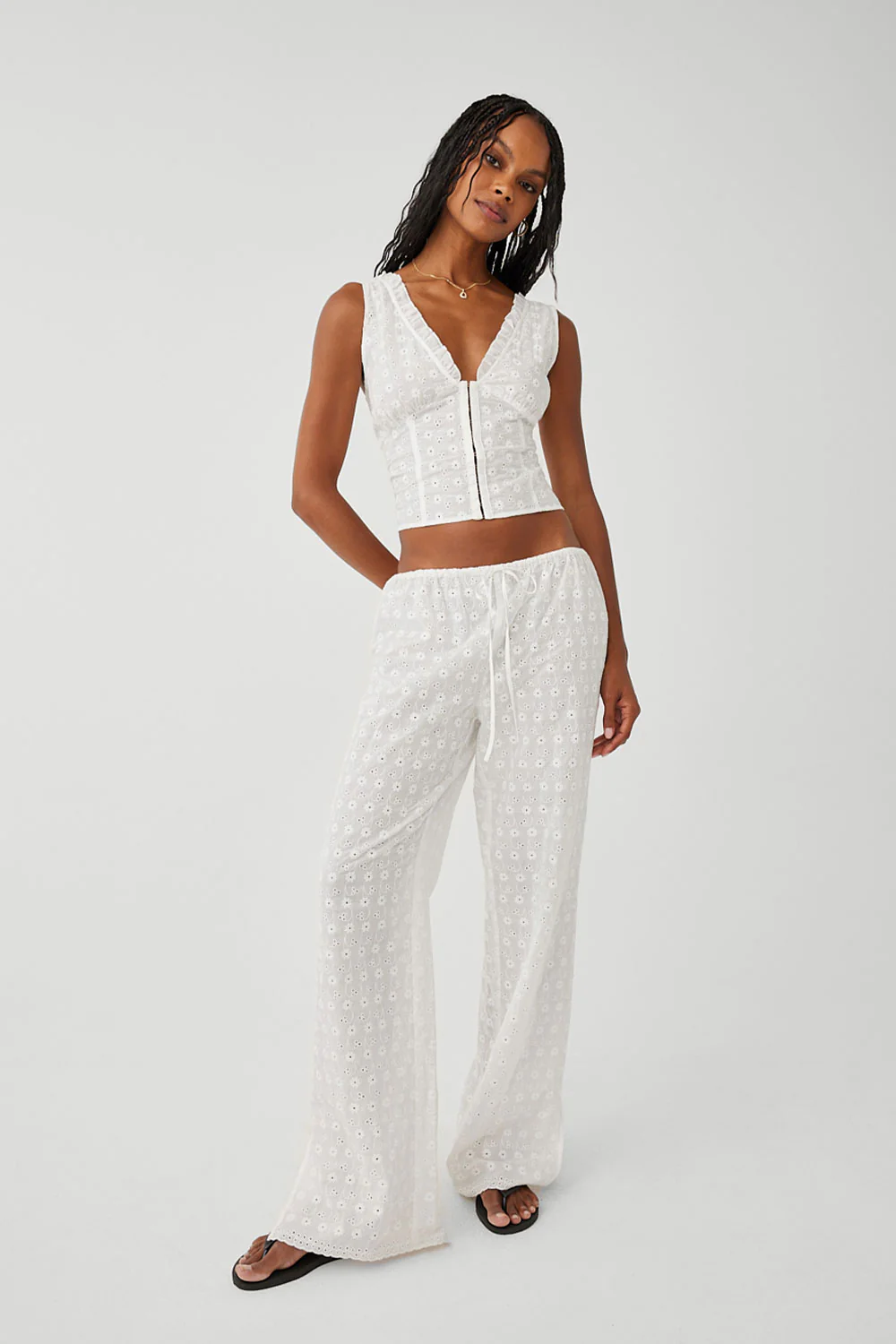 Daisy Eyelet Low Rise Pant - White - Image 4