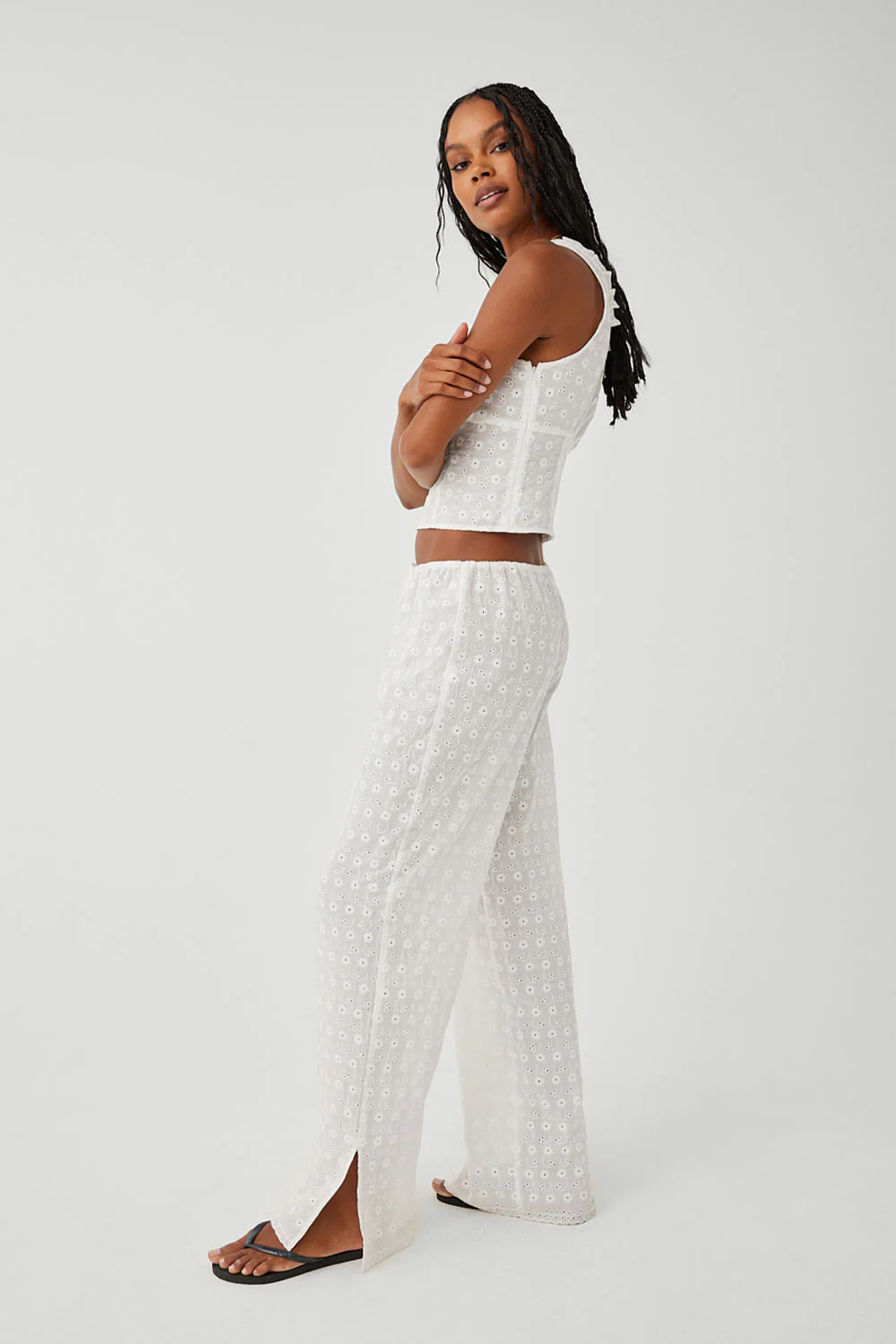 Daisy Eyelet Low Rise Pant - White - Image 5