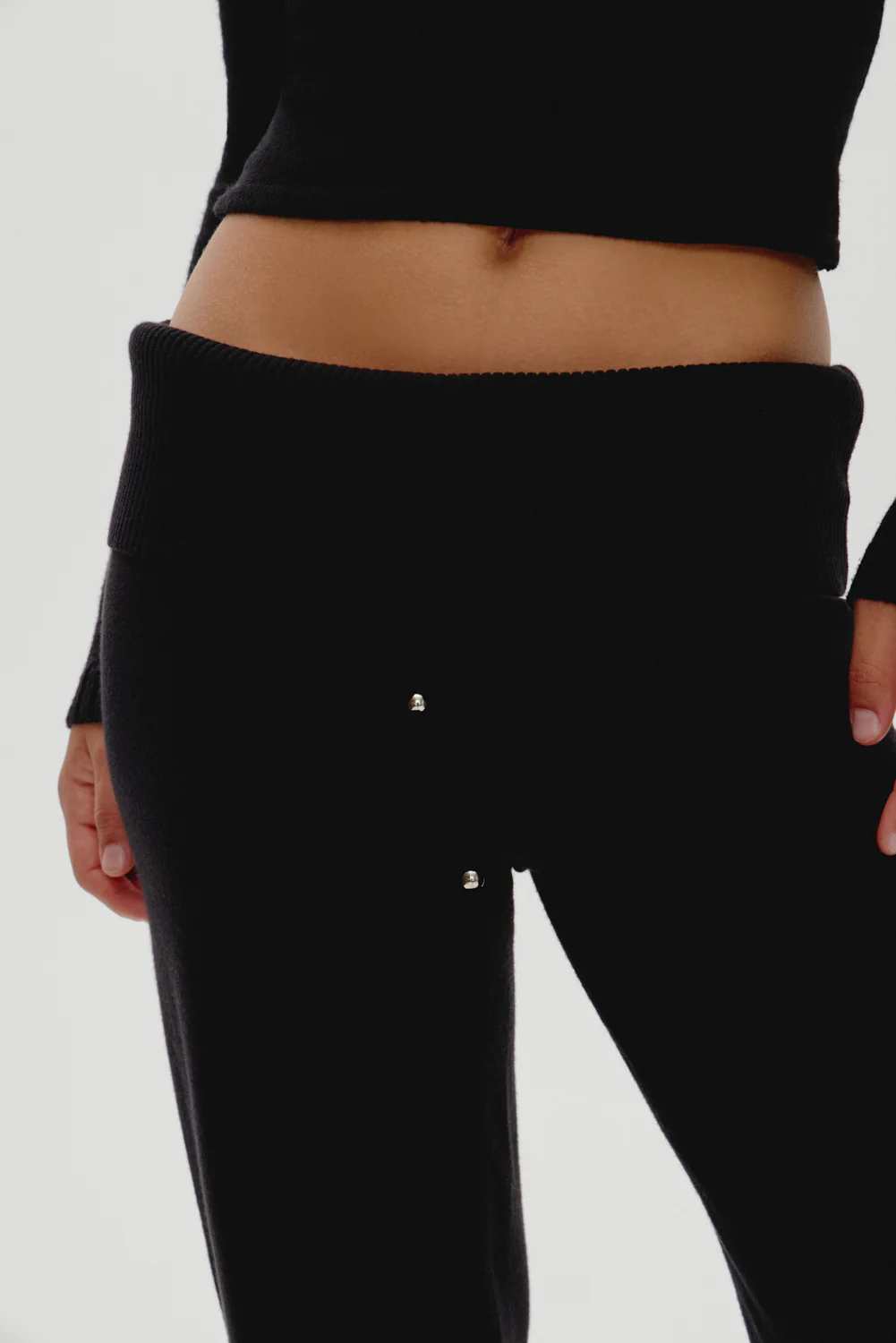 Dawson Knit Fold Over Pants - Black - Image 5