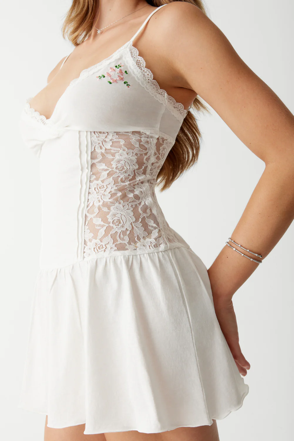 Donna Embroidered Mini Dress - White - Image 3