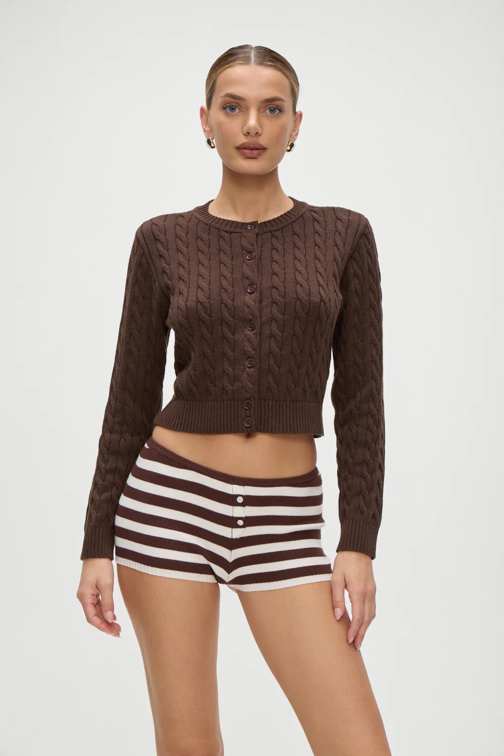 Dudley Cable Knit Cardigan - Brown Sugar - Image 2