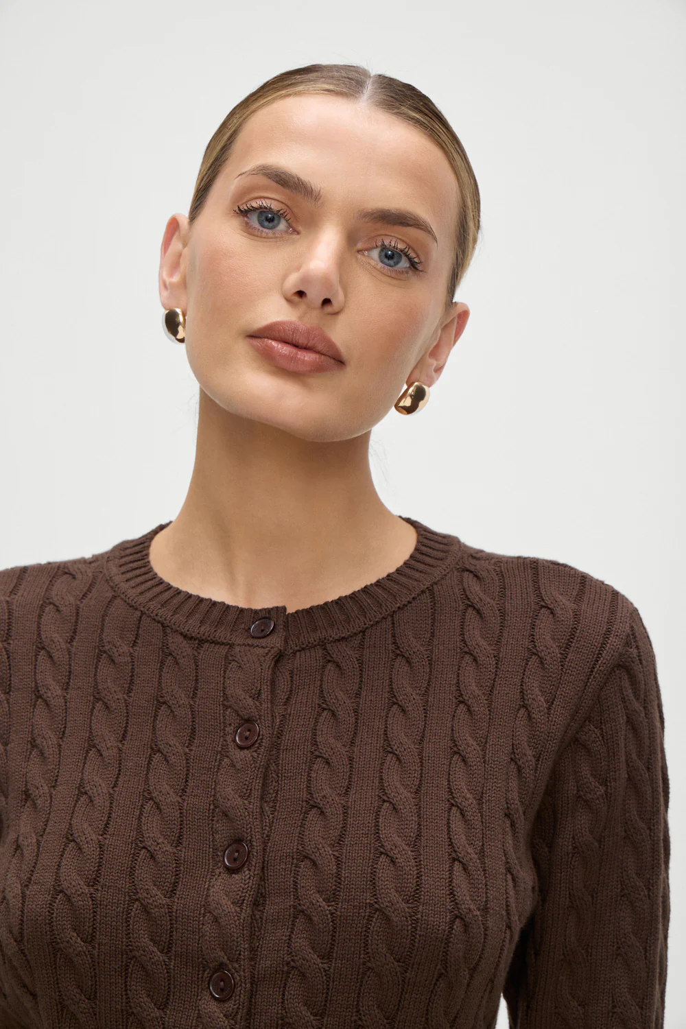 Dudley Cable Knit Cardigan - Brown Sugar - Image 5
