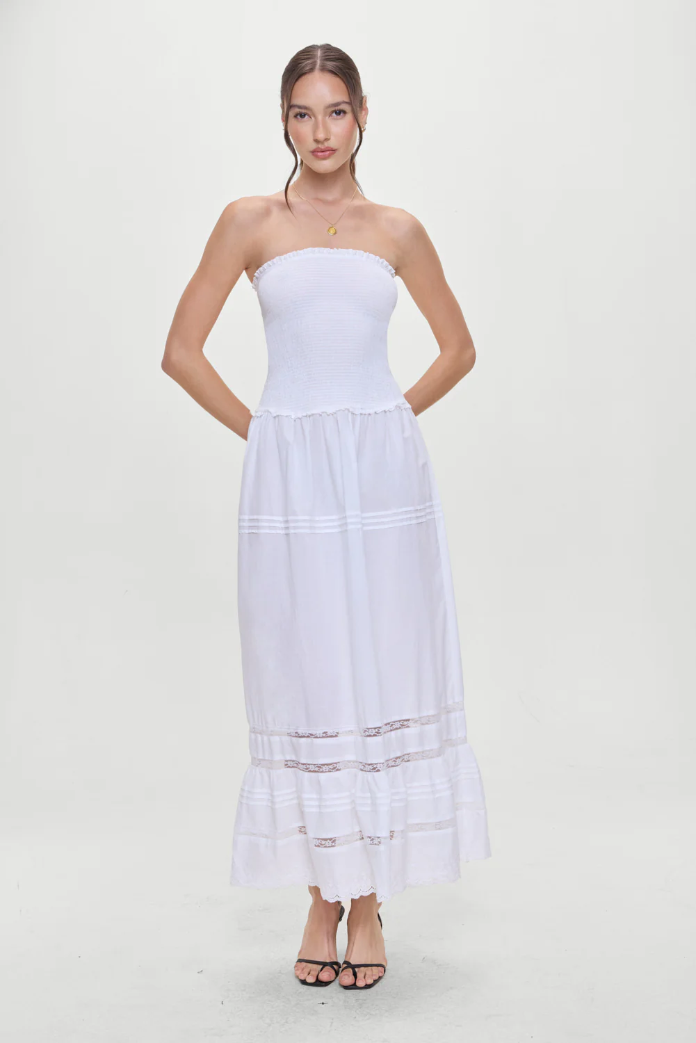 Empress Strapless Smocked Maxi Dress - White - Image 4
