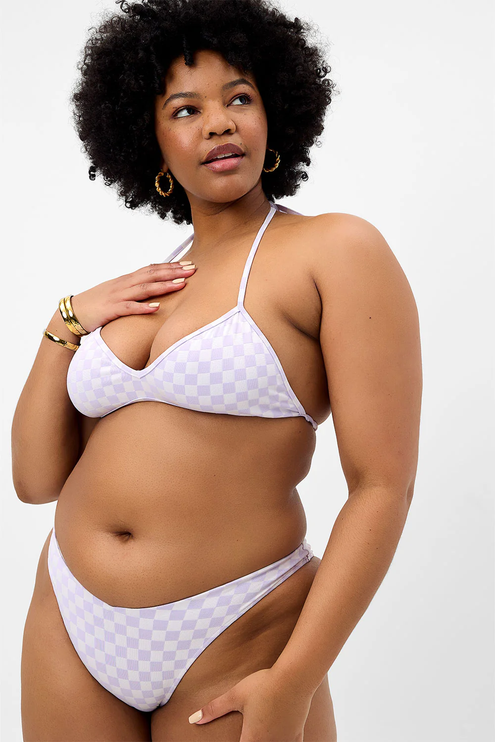 Enzo Checkered Cheeky Bikini Bottom - Purple Check - Image 3