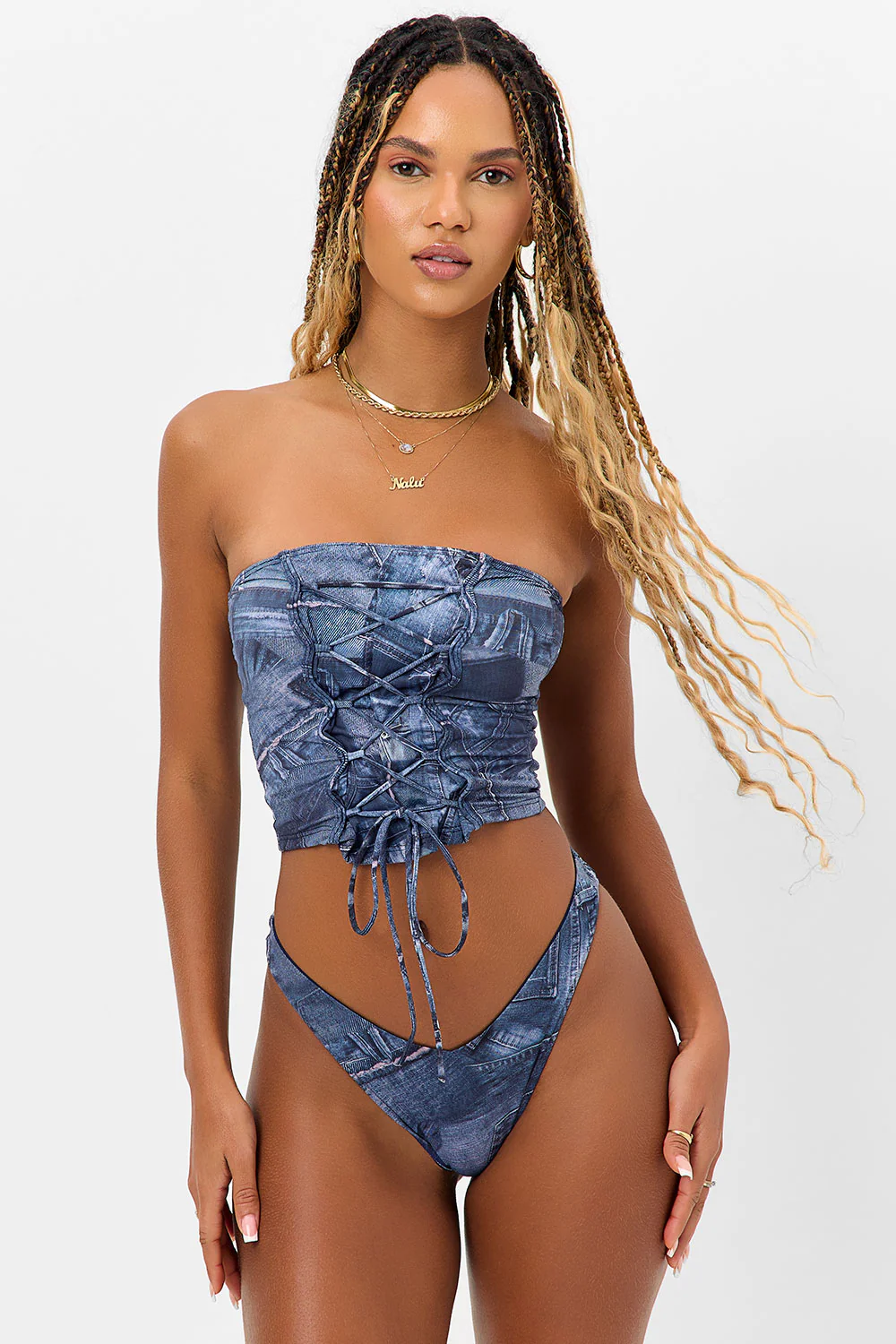 Enzo Cheeky Bikini Bottom - Blue Jean - Image 5