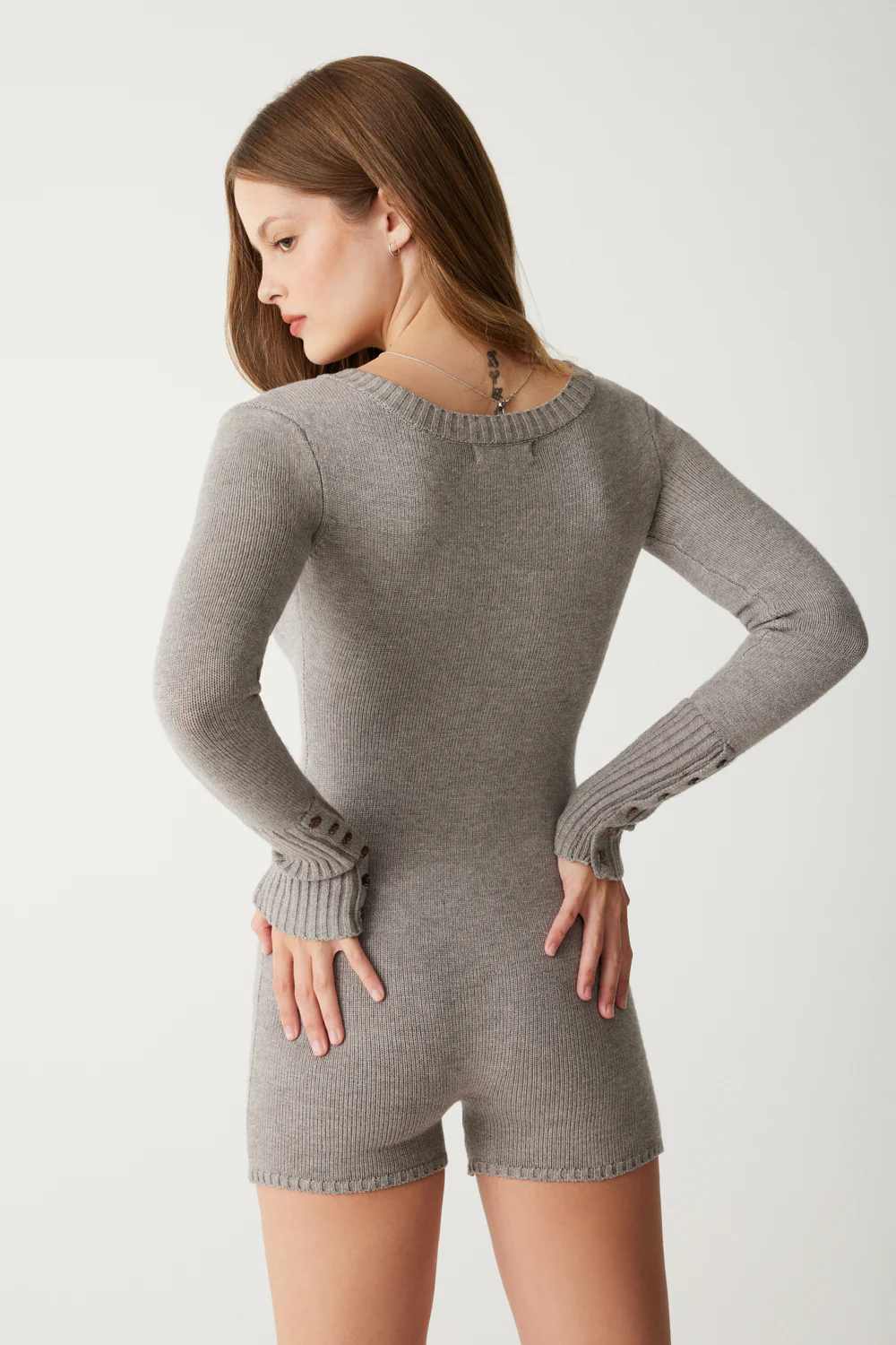 Evan Cloud Knit Long Sleeve Romper - Dark Pearl - Image 4