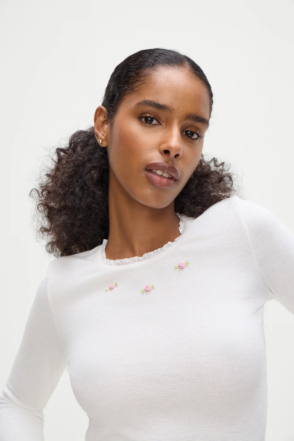Eve Waffle Long Sleeve Shirt - White - Image 3