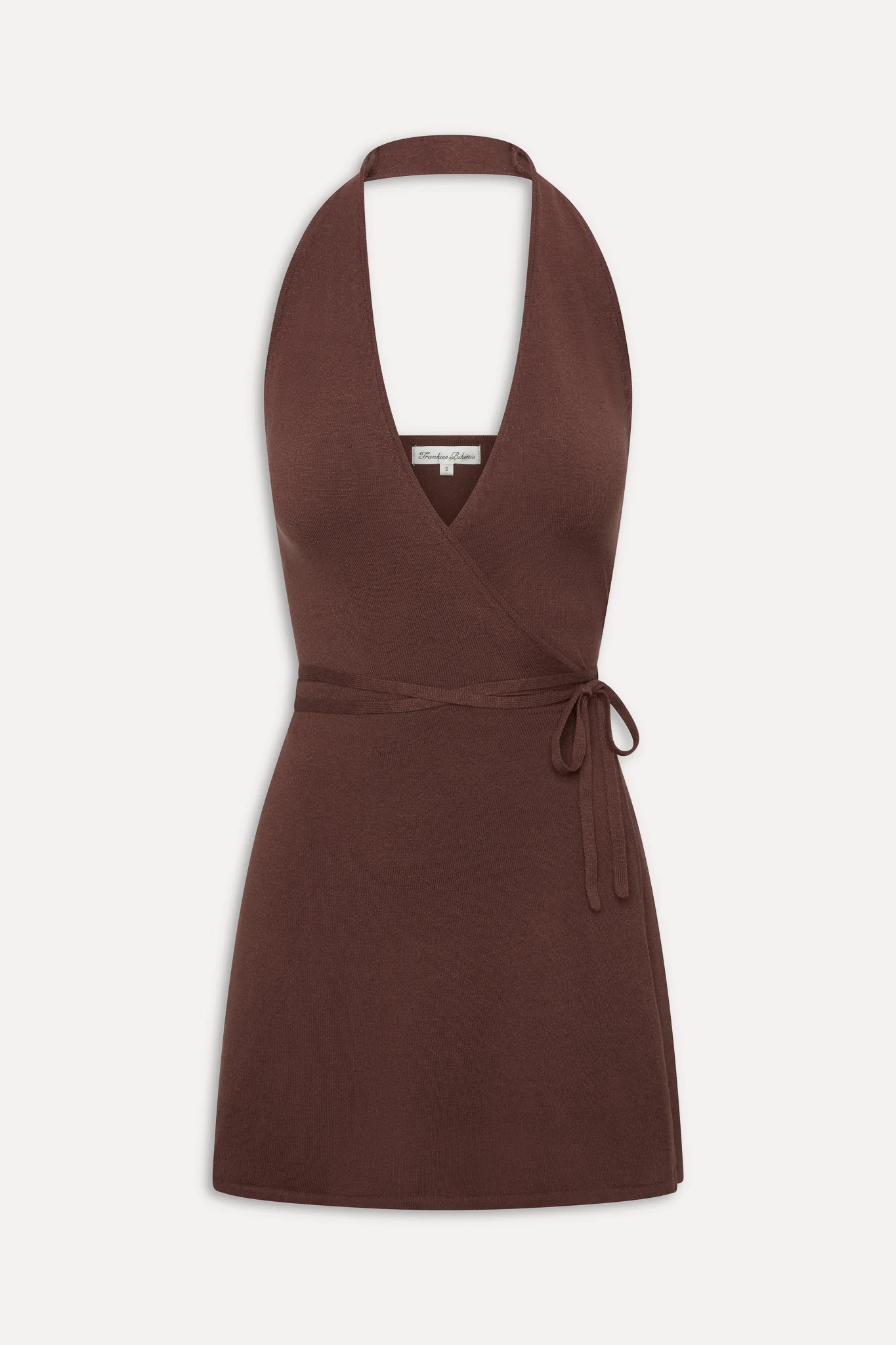 Evening Halter Wrap Mini Dress - Brown Sugar - Image 3