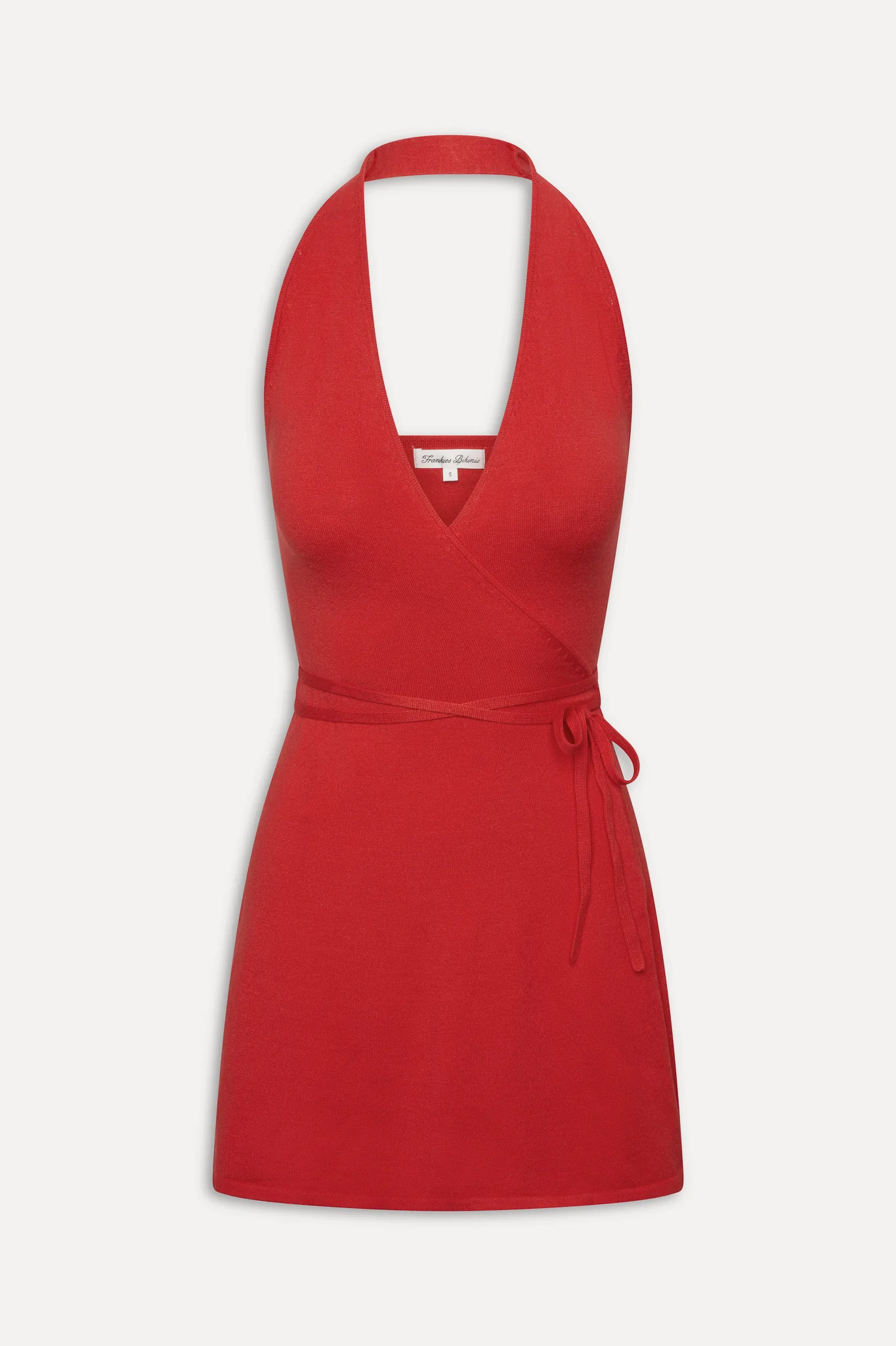Evening Halter Wrap Mini Dress - Cherry - Image 3