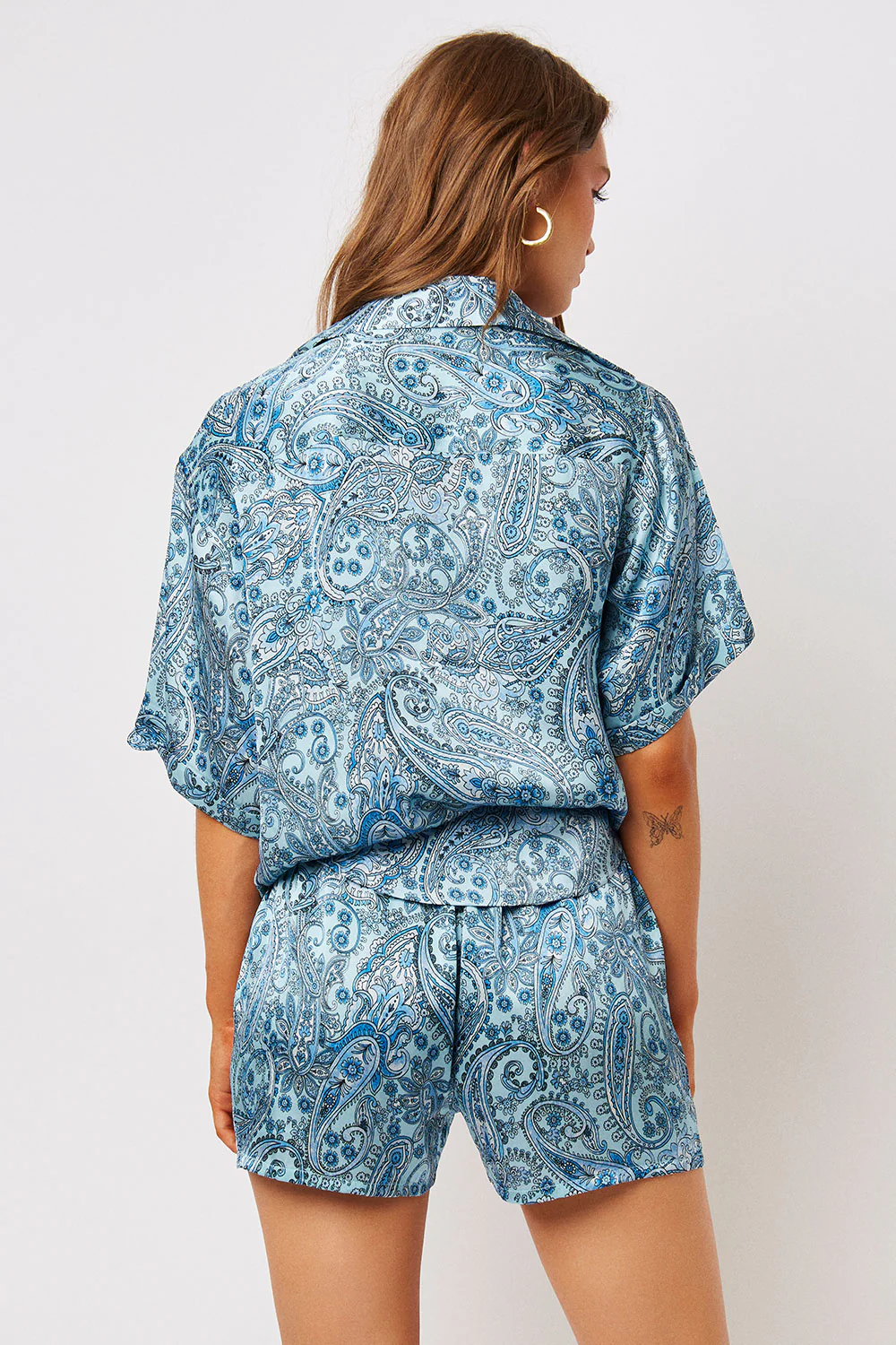 Fifi Silk High Waist Boxer - Blue Paisley - Image 4