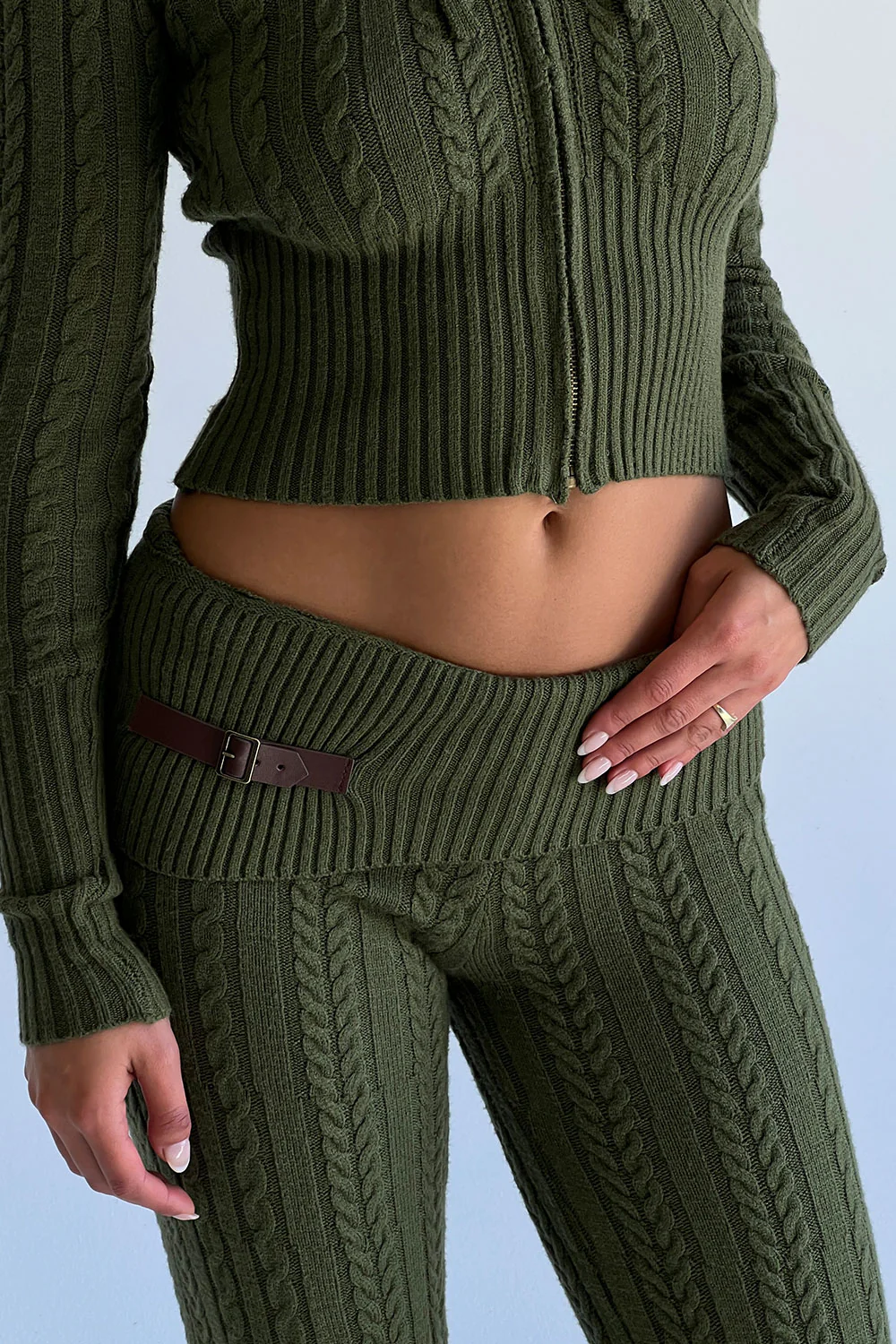 Fleur Cable Cloud Knit Pant - Jade Green - Image 3