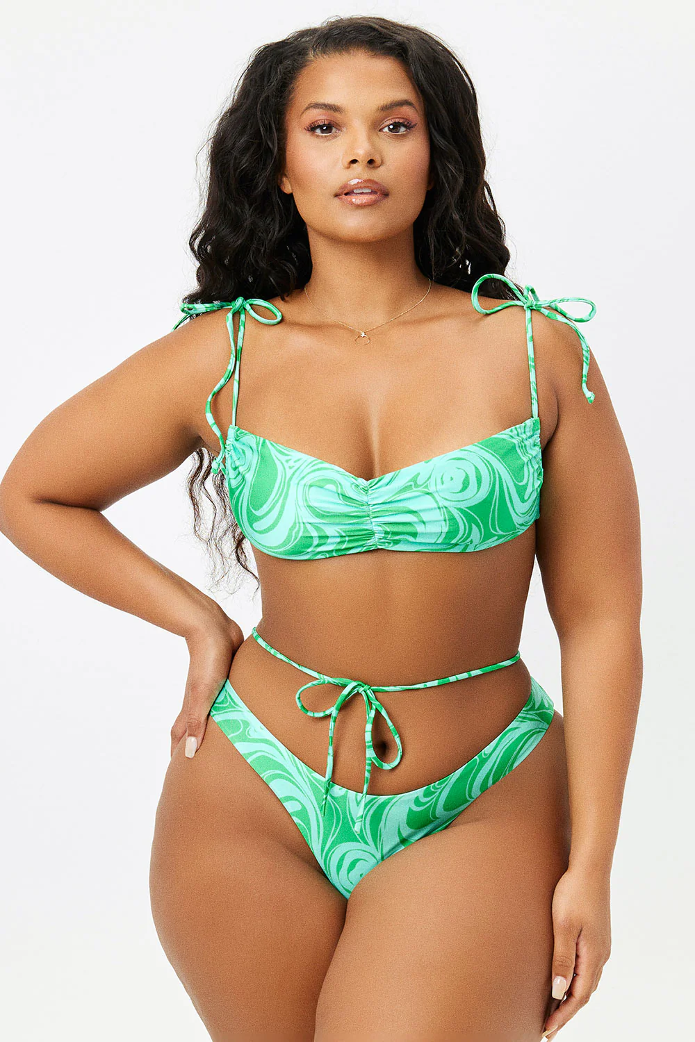 Foxy Satin String Bikini Top - Rainforest - Image 2