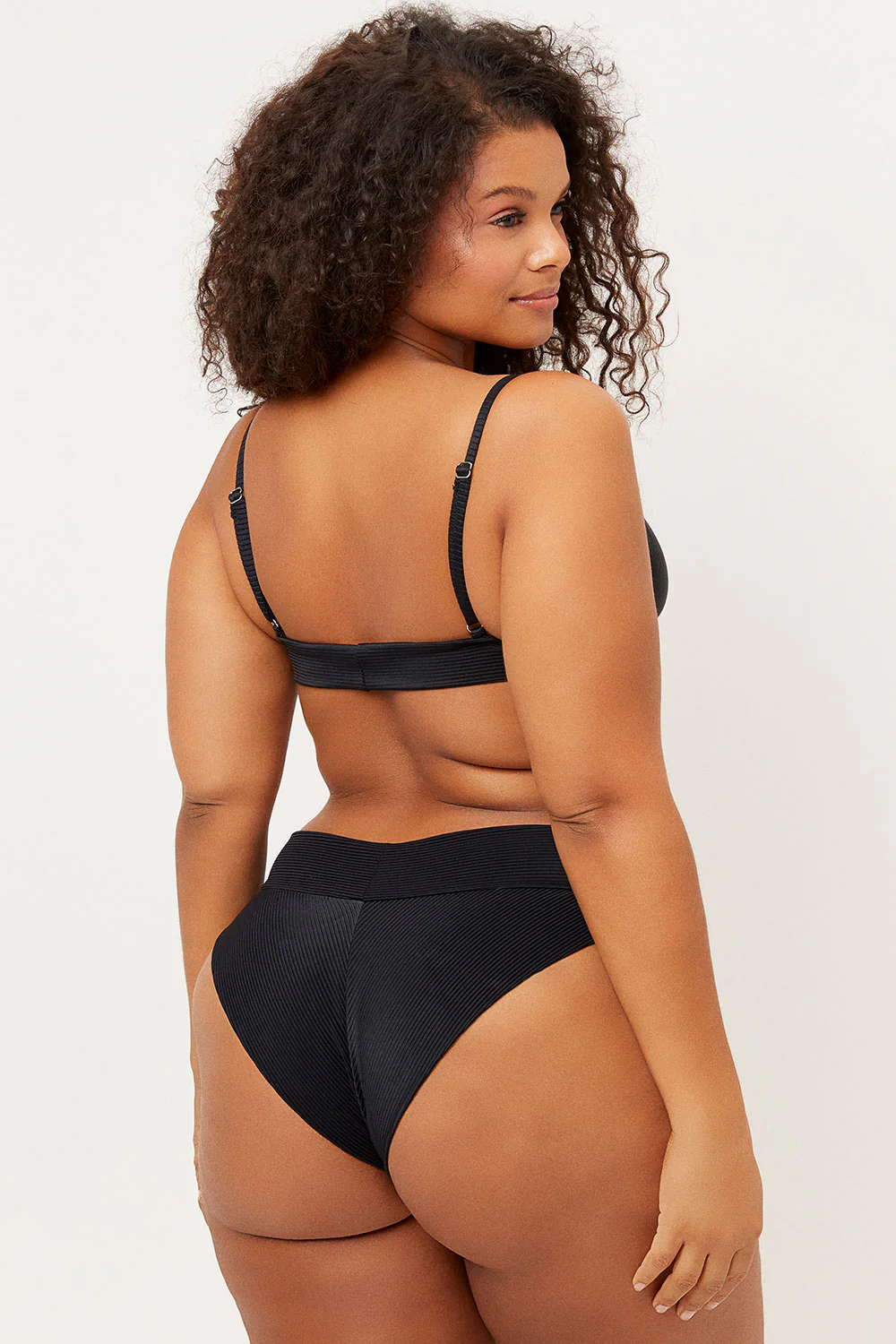 Gavin Ribbed Scoop Bikini Top - Black - Image 3