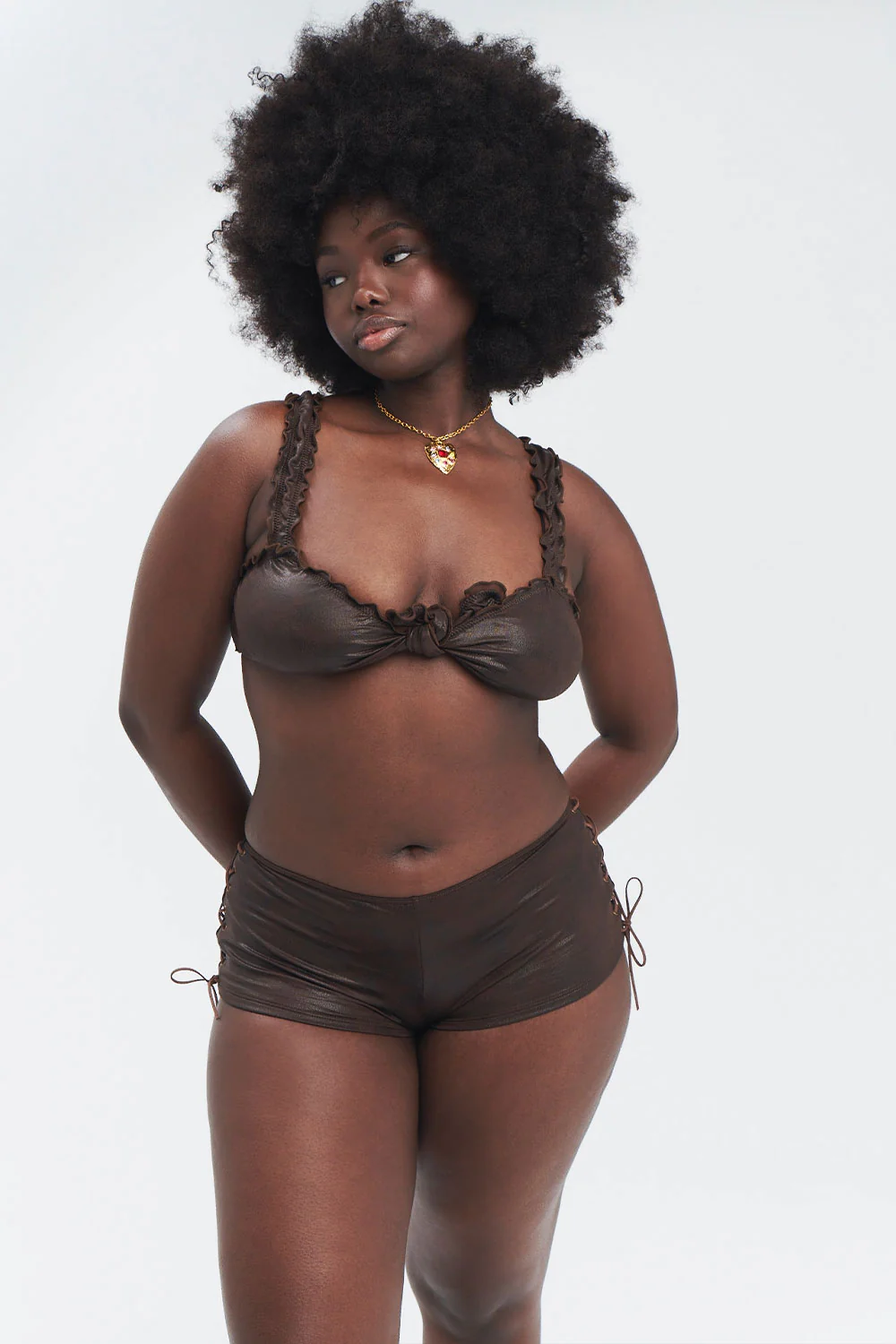 Genevieve Leather Look Full Coverage Boy Short - Cocoa - Image 2