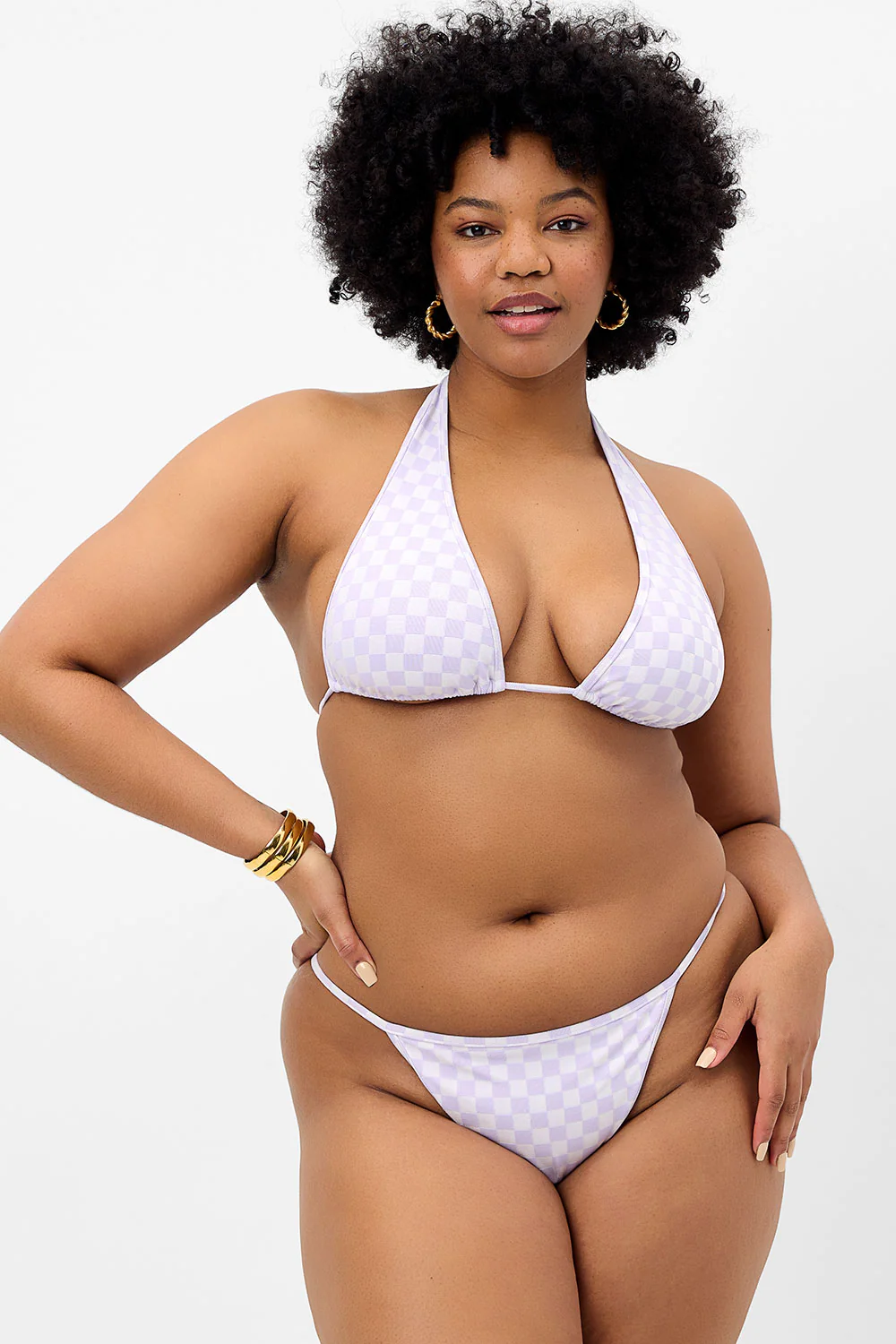 Harmony Checkered Thong Bikini Bottom - Purple Check - Image 3